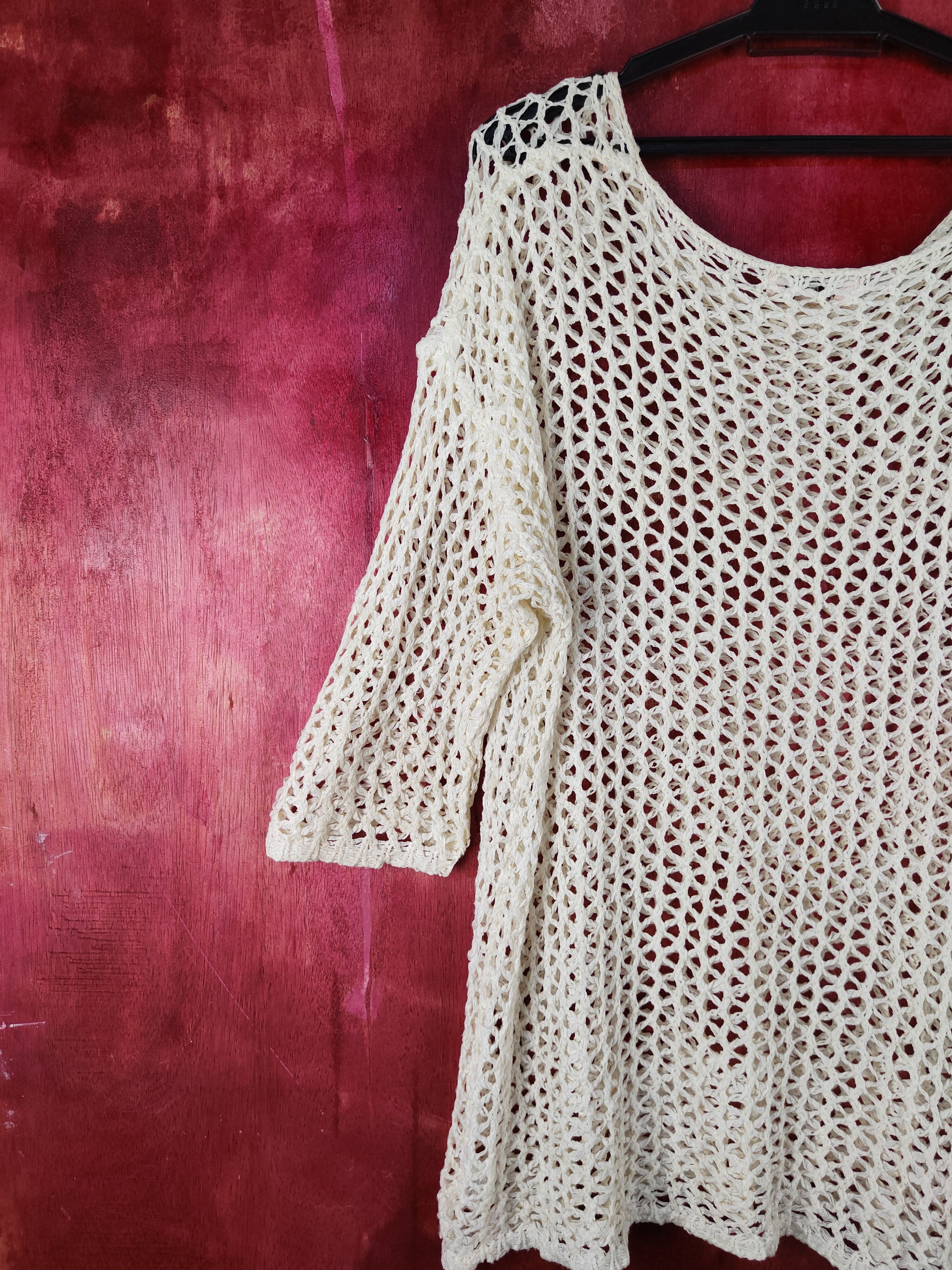 Homespun Knitwear Avella Cream Crochet Meshnet Knitwear #S1021 Size L / US 10 / IT 46 - 7 Thumbnail
