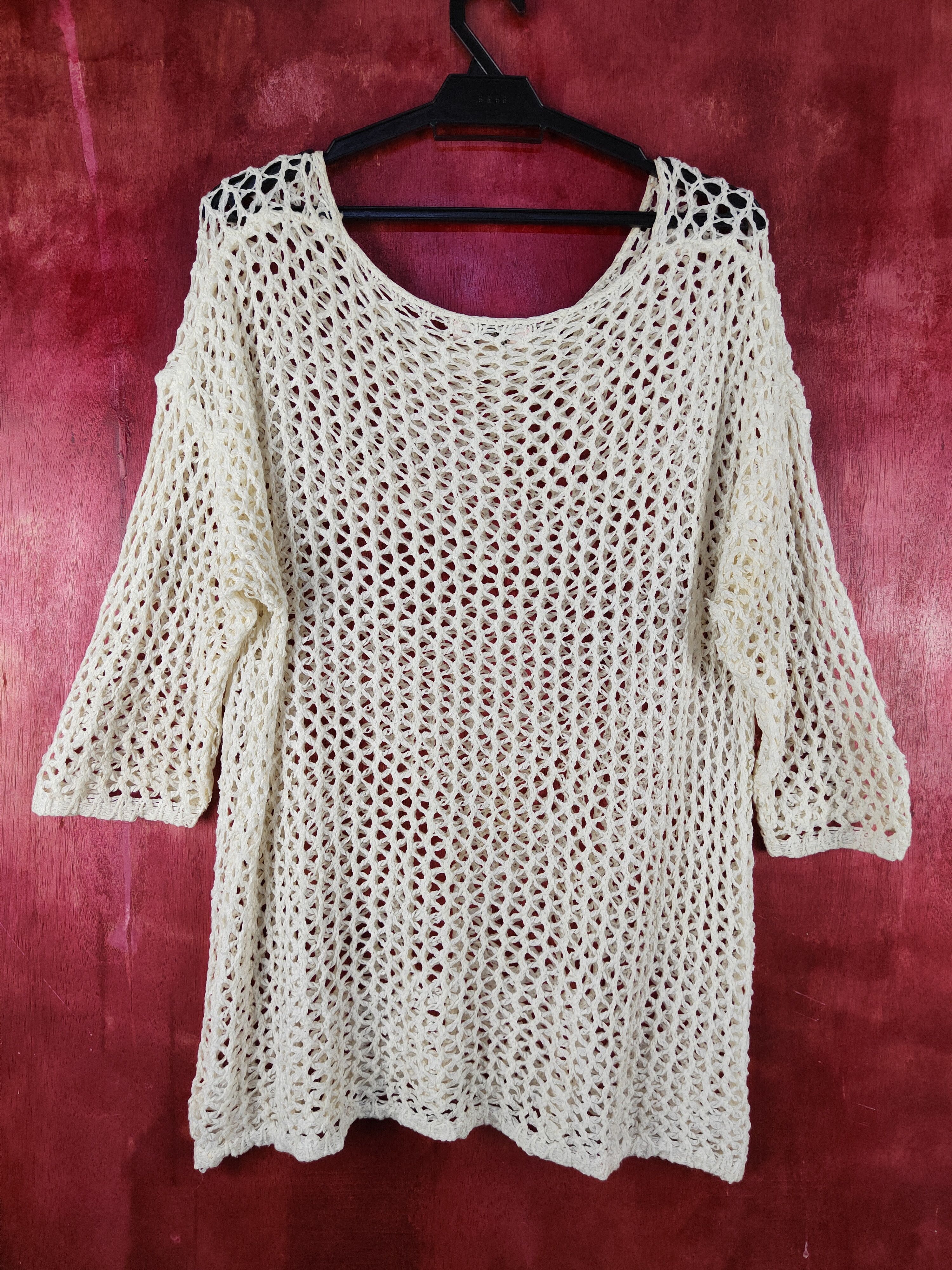 Homespun Knitwear Avella Cream Crochet Meshnet Knitwear #S1021 Size L / US 10 / IT 46 - 6 Thumbnail