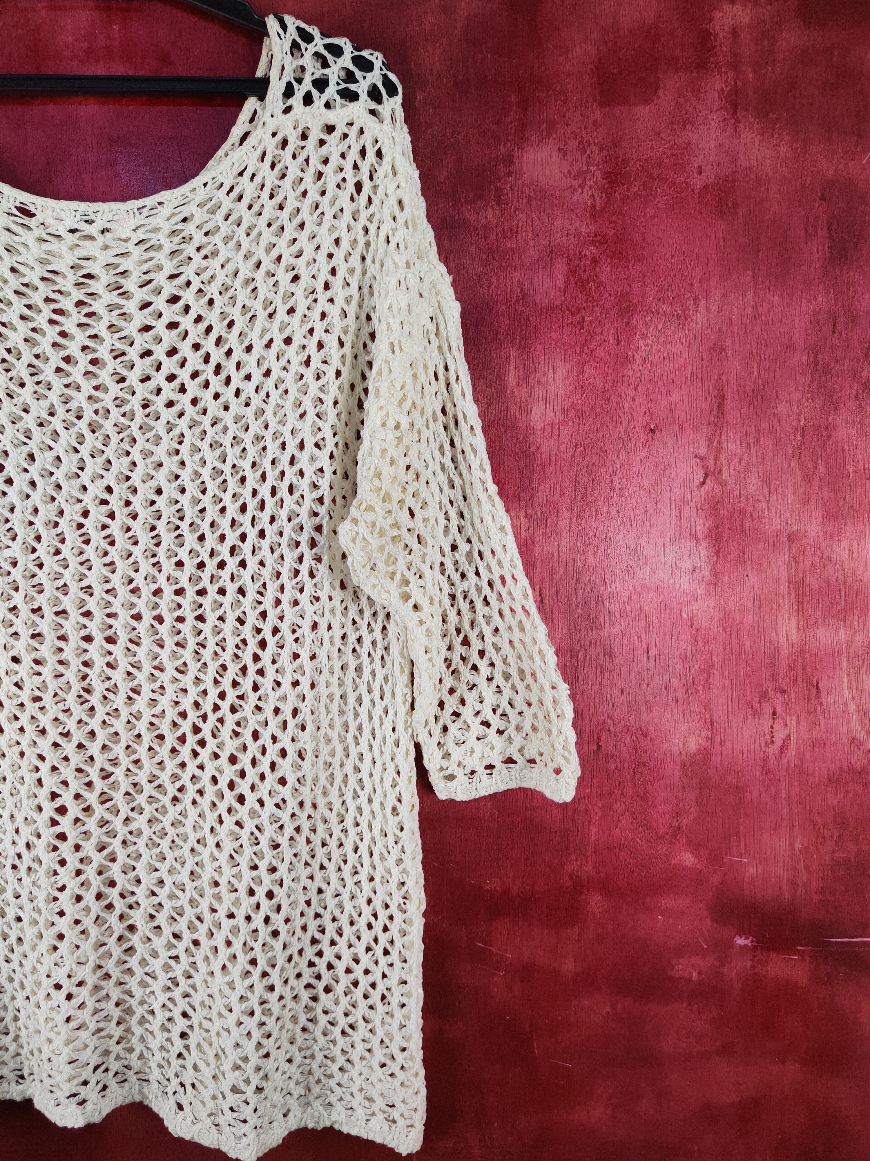 Homespun Knitwear Avella Cream Crochet Meshnet Knitwear #S1021 Size L / US 10 / IT 46 - 8 Thumbnail