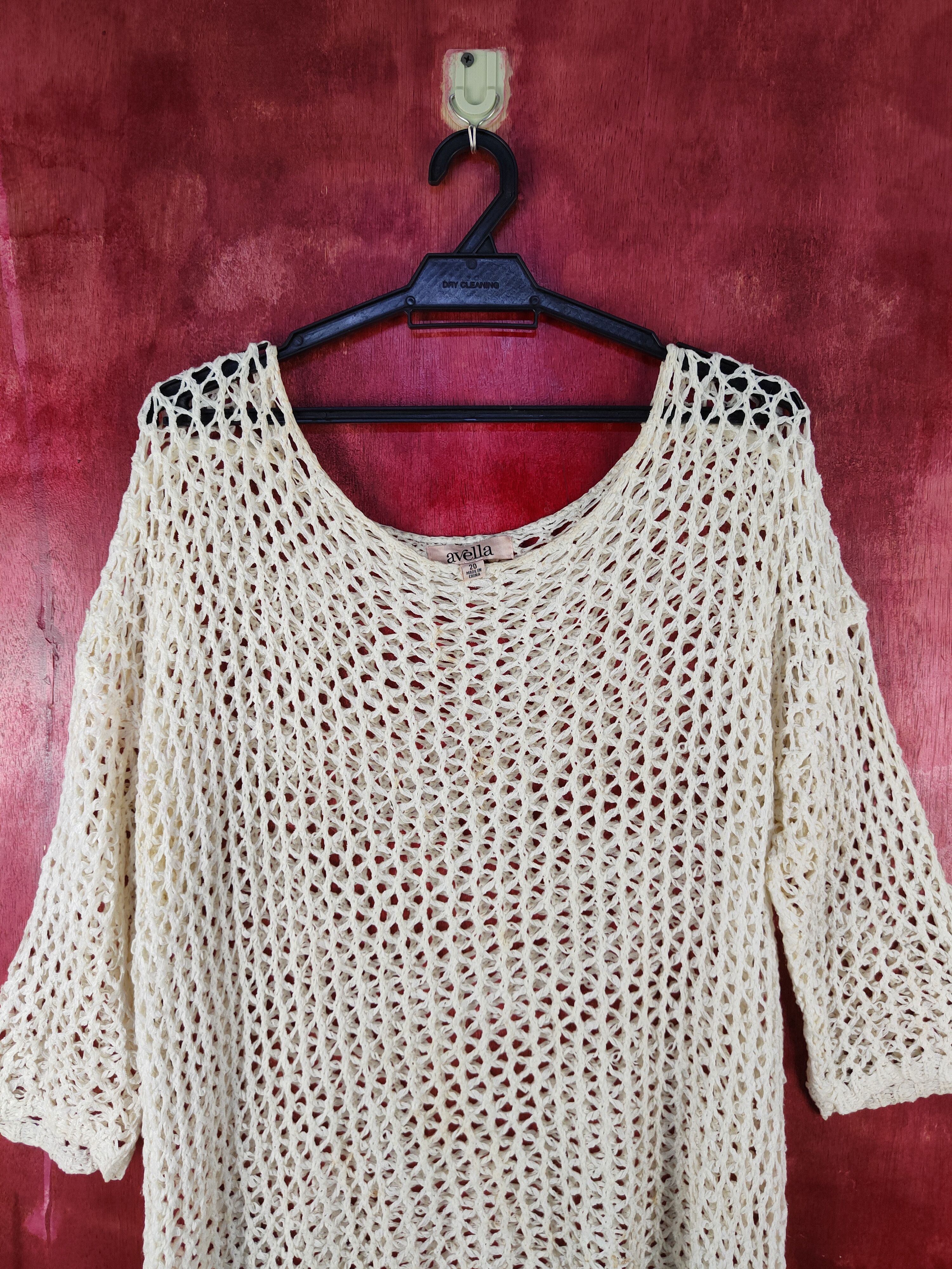 Homespun Knitwear Avella Cream Crochet Meshnet Knitwear #S1021 Size L / US 10 / IT 46 - 2 Thumbnail