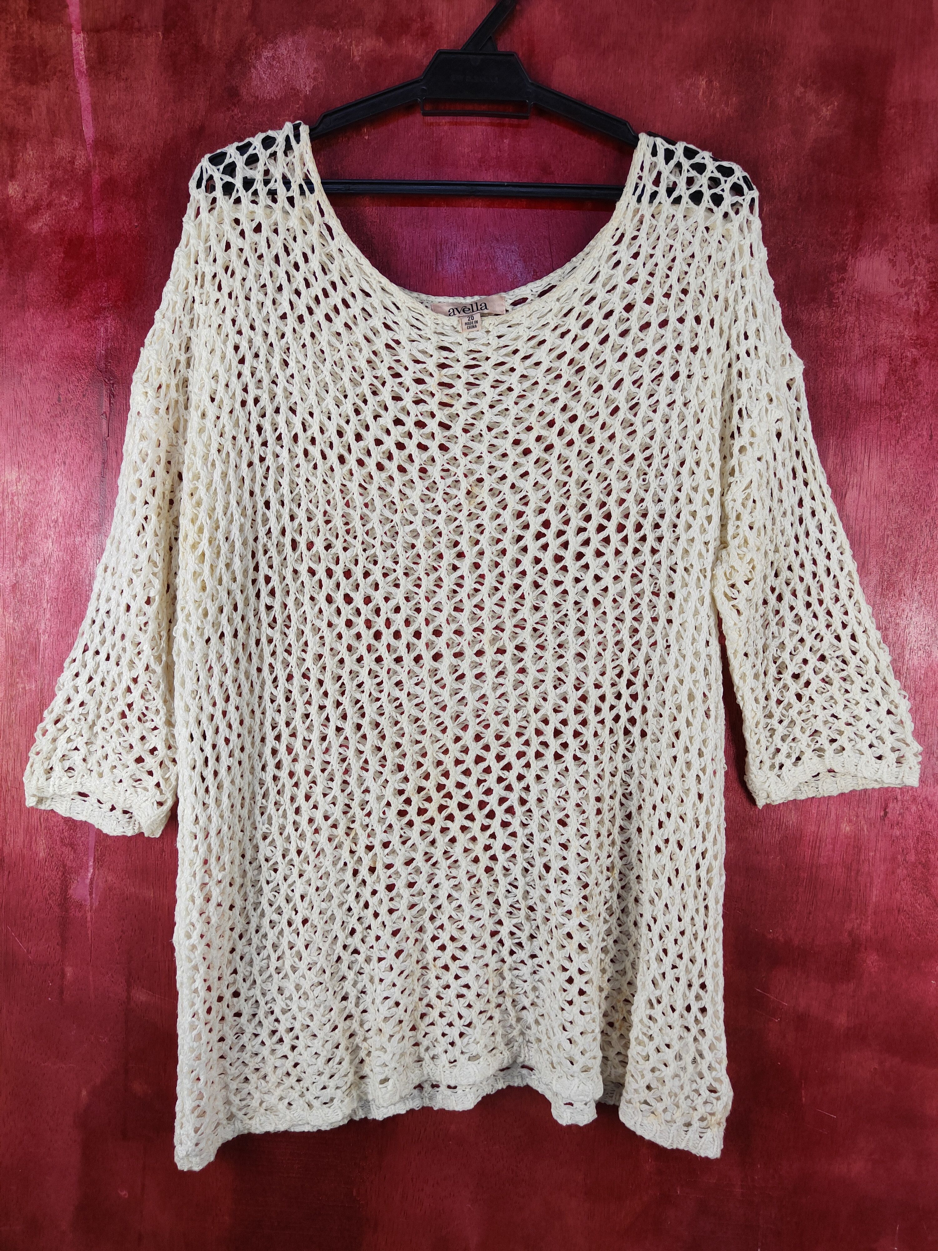 Homespun Knitwear Avella Cream Crochet Meshnet Knitwear #S1021 Size L / US 10 / IT 46 - 1 Thumbnail