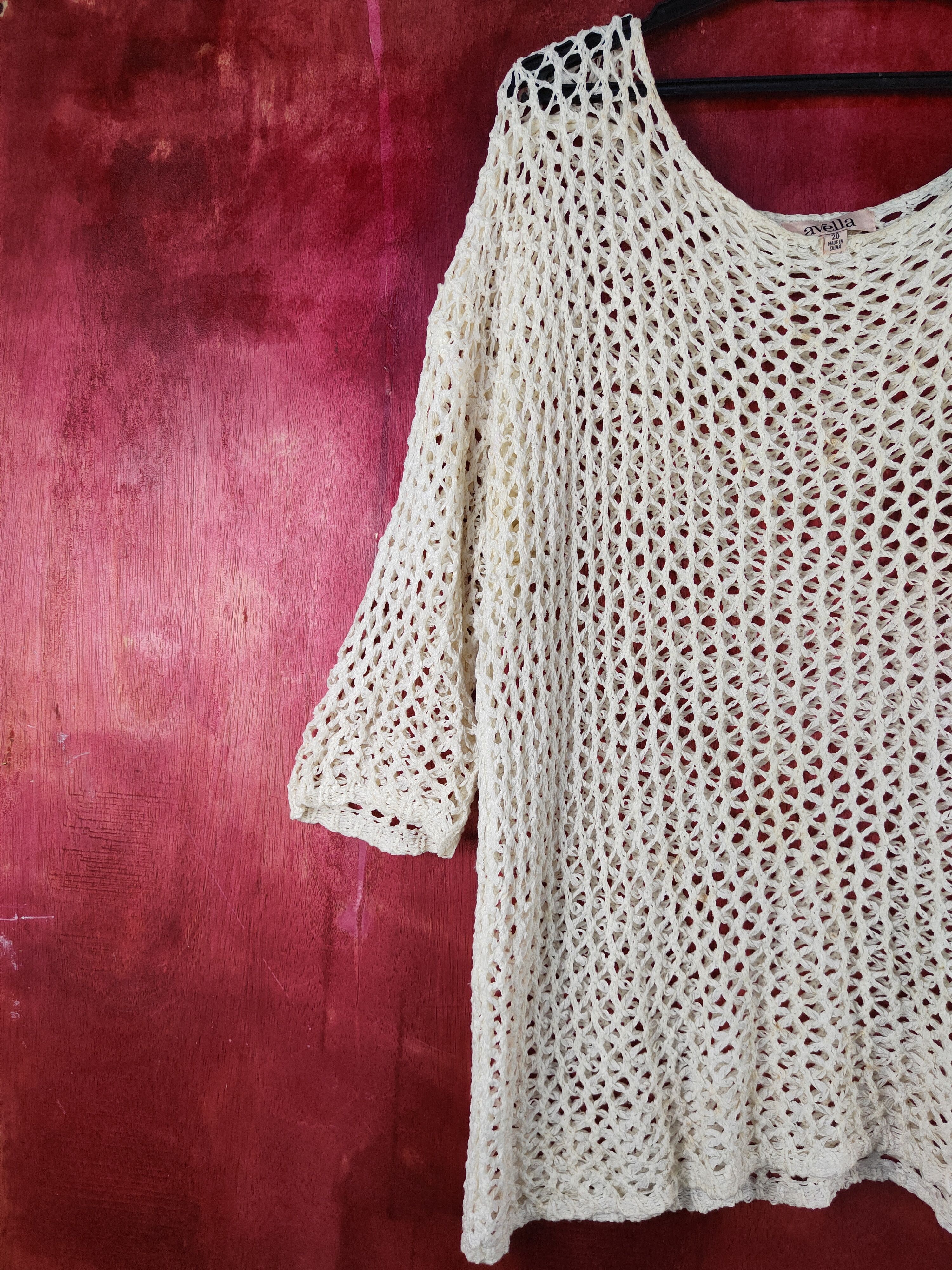 Homespun Knitwear Avella Cream Crochet Meshnet Knitwear #S1021 Size L / US 10 / IT 46 - 4 Thumbnail