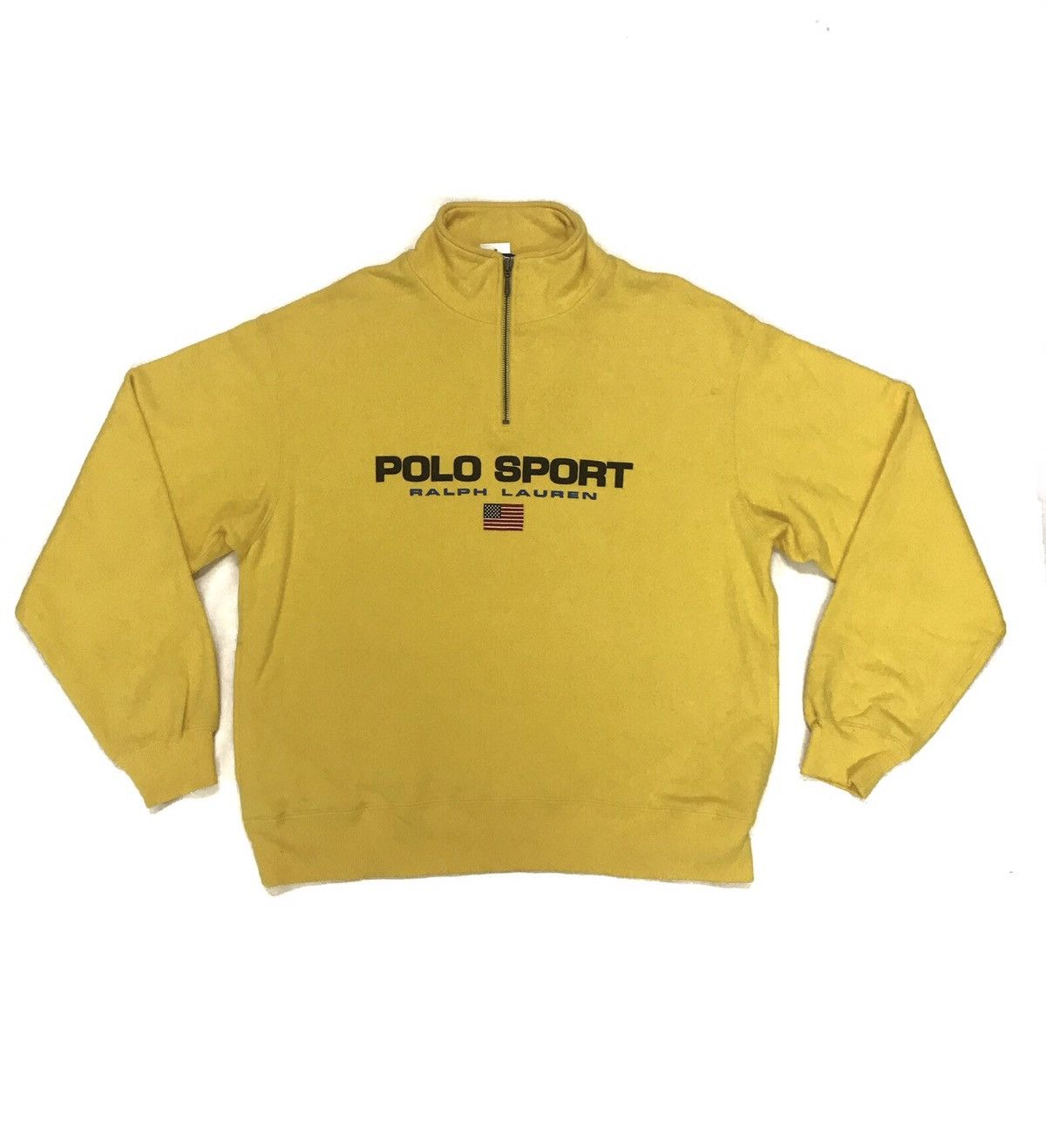 Polo Ralph Lauren × Vintage Vintage POLO SPORT Big Logo Half Zipper Yellow Sweatshirt Size US L / EU 52-54 / 3 - 1 Thumbnail