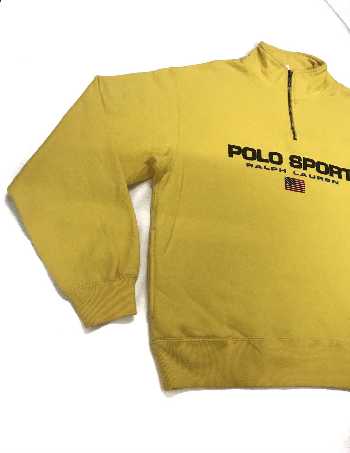 Polo Ralph Lauren × Vintage Vintage POLO SPORT Big Logo Half Zipper Yellow Sweatshirt Size US L / EU 52-54 / 3 - 4 Thumbnail