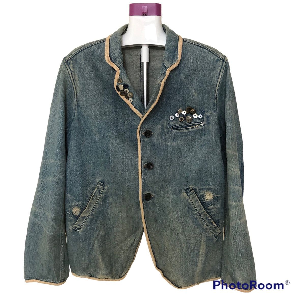 image of ” 90’ Kapital Denim Hemp Jacket in Denim Faded, Women's (Size Medium)