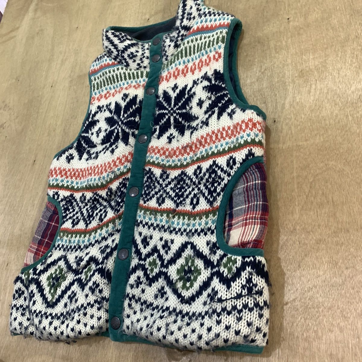 Aran Isles Knitwear × Japanese Brand HEART MARKET Plaid Navajo Native Puffer Bomber Vest Jacket Size US S / EU 44-46 / 1 - 9 Thumbnail