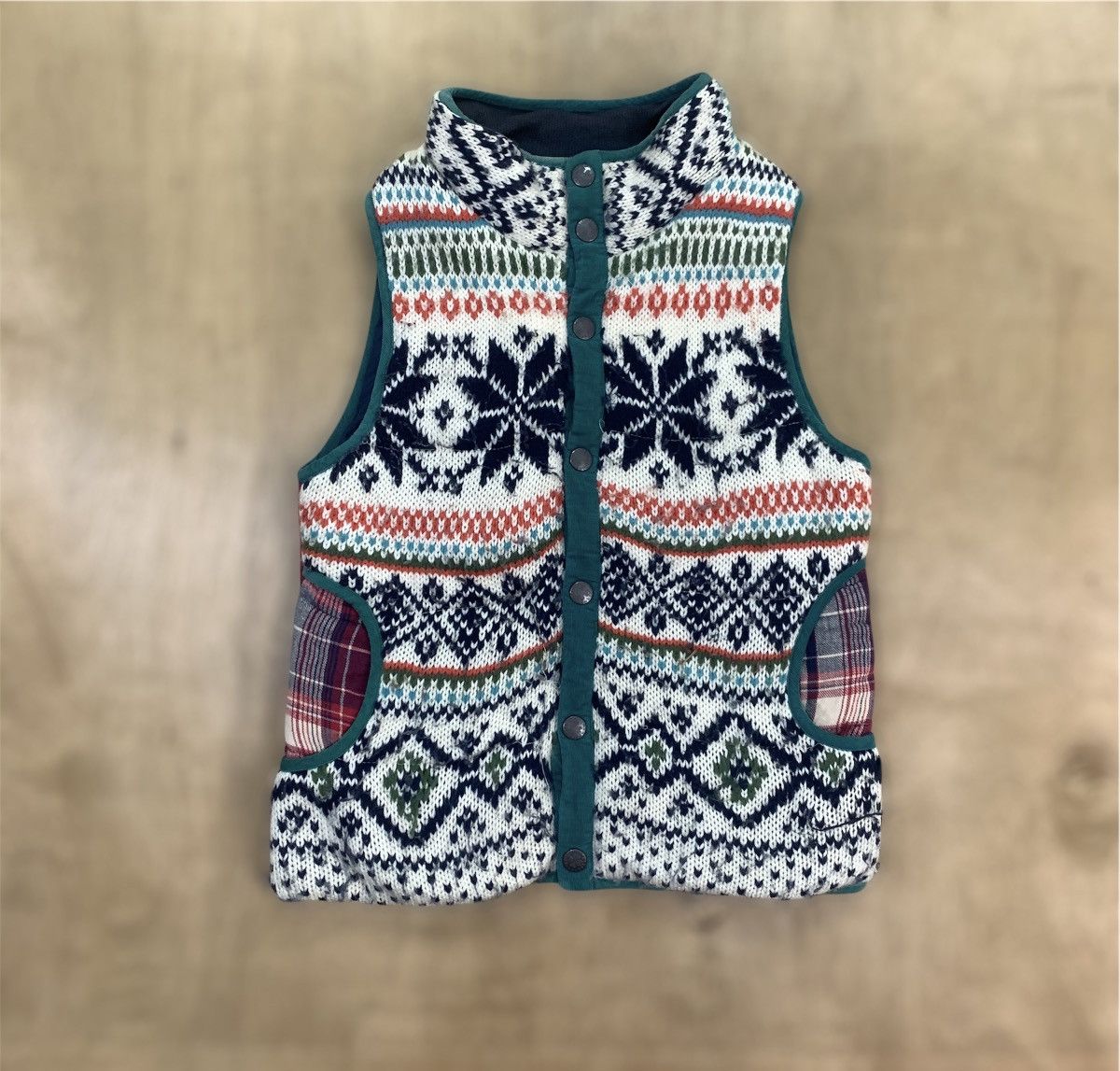 Aran Isles Knitwear × Japanese Brand HEART MARKET Plaid Navajo Native Puffer Bomber Vest Jacket Size US S / EU 44-46 / 1 - 1 Thumbnail