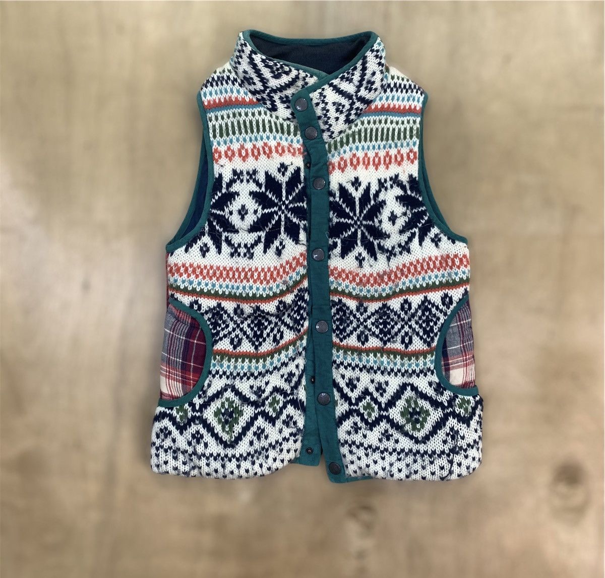 Aran Isles Knitwear × Japanese Brand HEART MARKET Plaid Navajo Native Puffer Bomber Vest Jacket Size US S / EU 44-46 / 1 - 3 Thumbnail