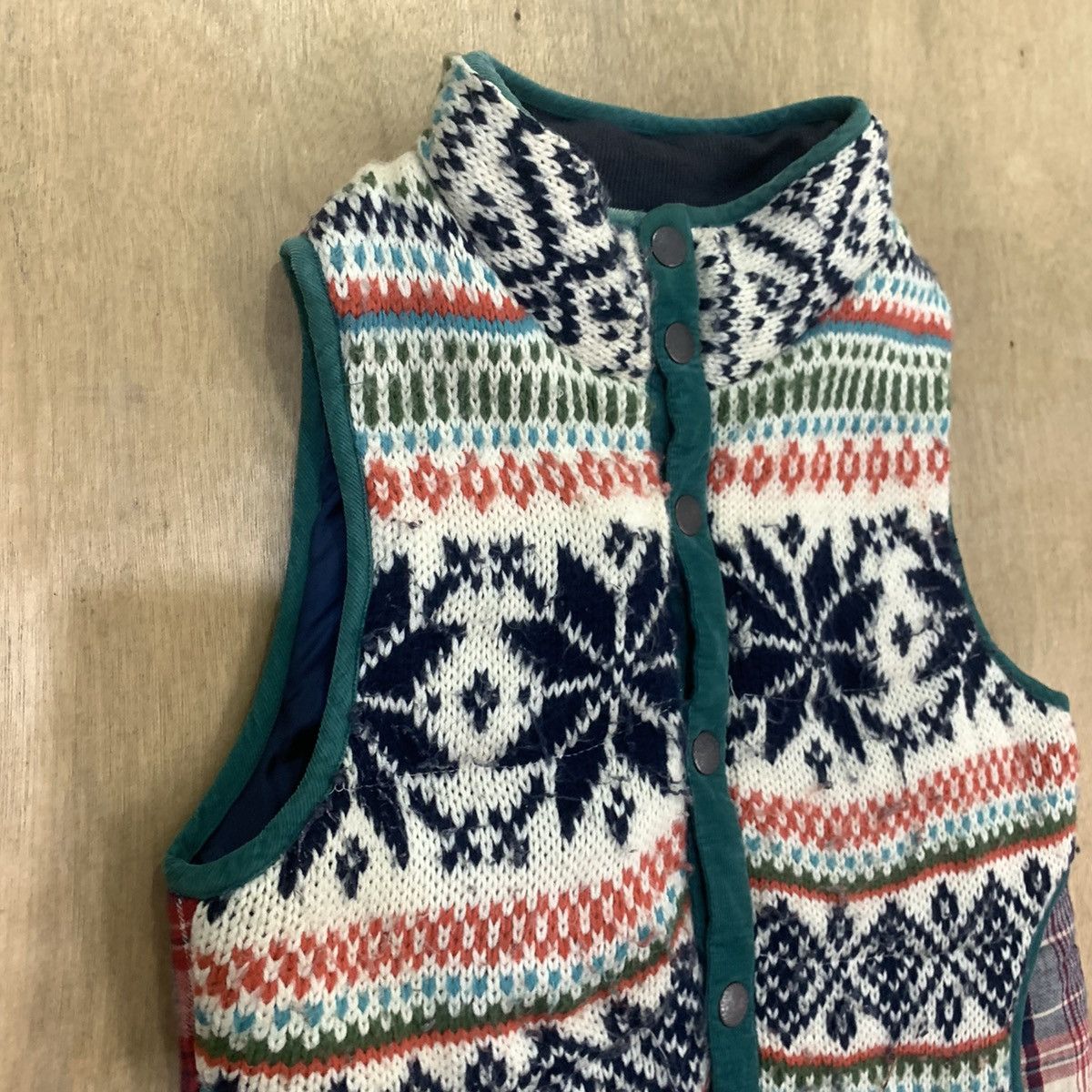 Aran Isles Knitwear × Japanese Brand HEART MARKET Plaid Navajo Native Puffer Bomber Vest Jacket Size US S / EU 44-46 / 1 - 6 Thumbnail