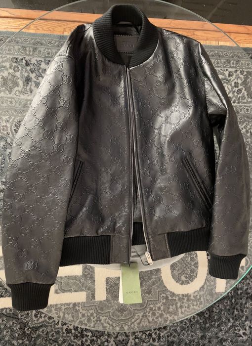 Leather Monogram Bomber Jacket | Size 48