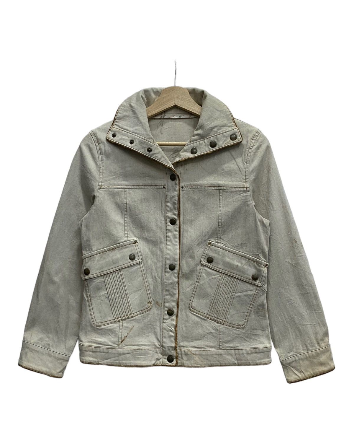 If Six Was Nine 🔥LANVIN SPORT DENIM CREAM CROPPED HIGH NECK JACKET Size S / US 4 / IT 40 - 2 Thumbnail