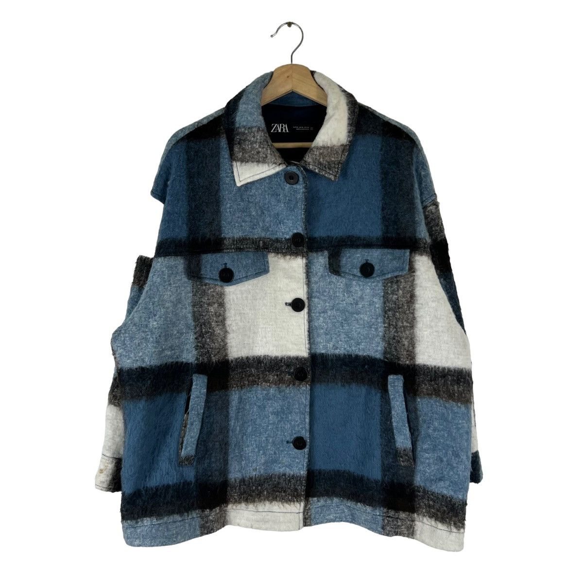 VINTAGE FLANNEL WOOL JACKET TARTAN DESIGN ZARA ITALIAN