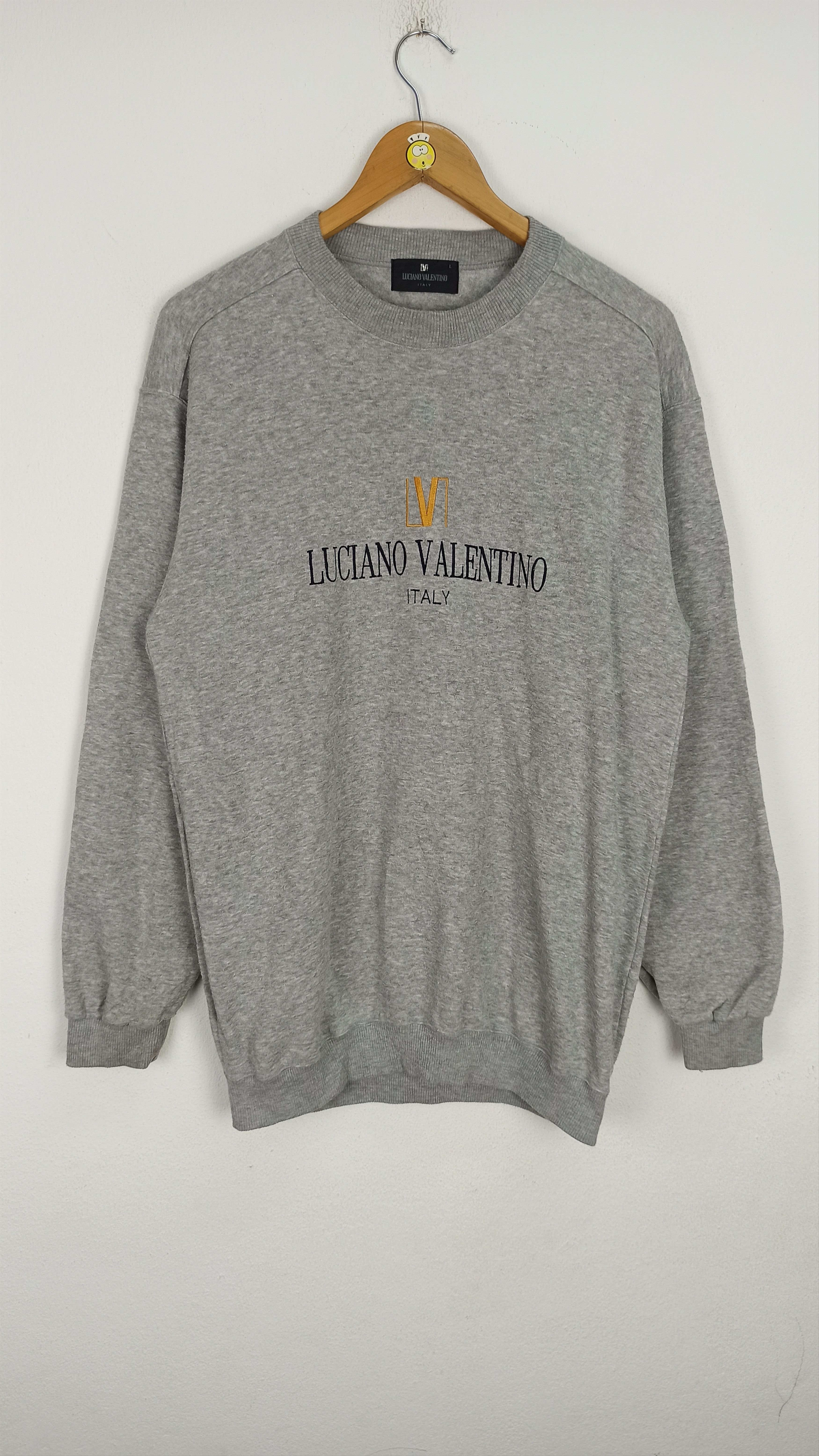 image of Luciano Valentino Italy Embroidery Logo Sweatshirt in Grey, Men's (Size Large)