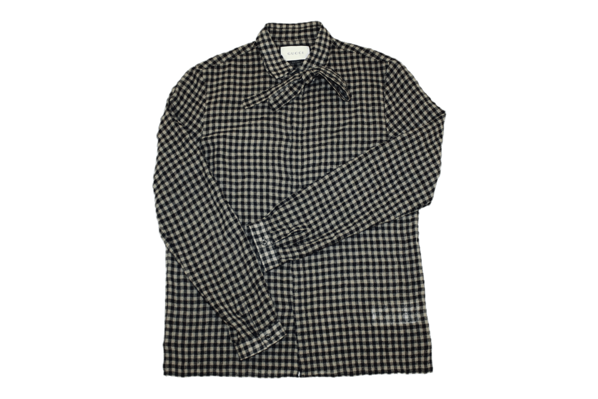 image of Flannel x Gucci Authentic Gucci Cambridge Checked Wool Blend Shirt in Black, Men's (Size Large)