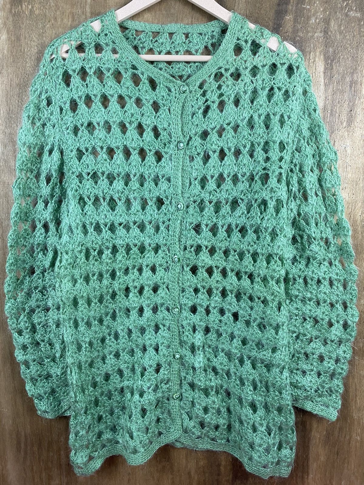 Homespun Knitwear DL Japan Homespun green crochet Knitwear #Z025 Size US XL / EU 56 / 4 - 2 Thumbnail