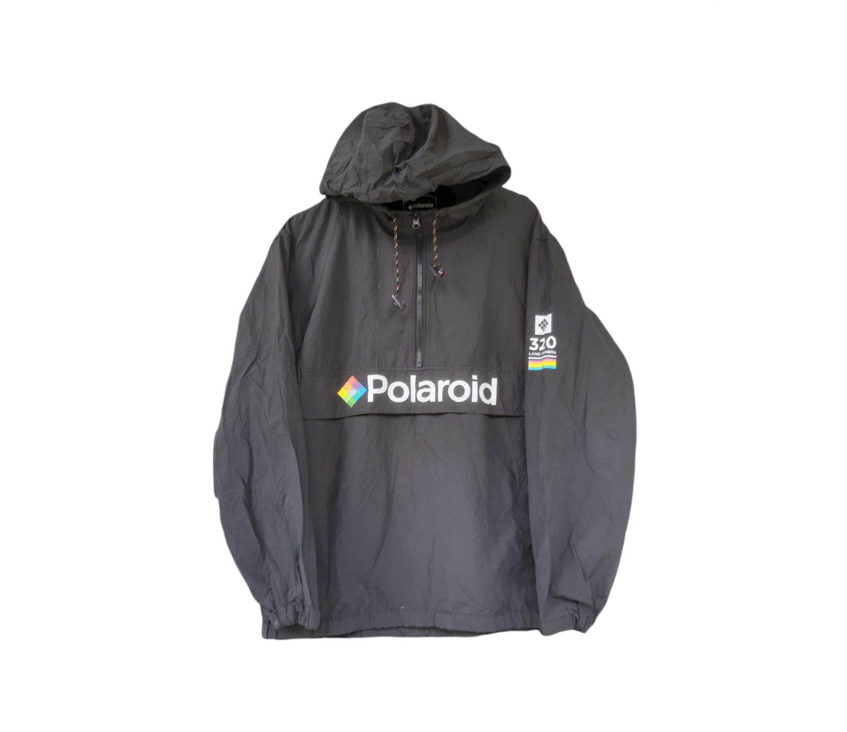 image of Ready Vintage Polaroid Spellout By G.u Anorak Hoodie Jacket in Black, Men's (Size Large)