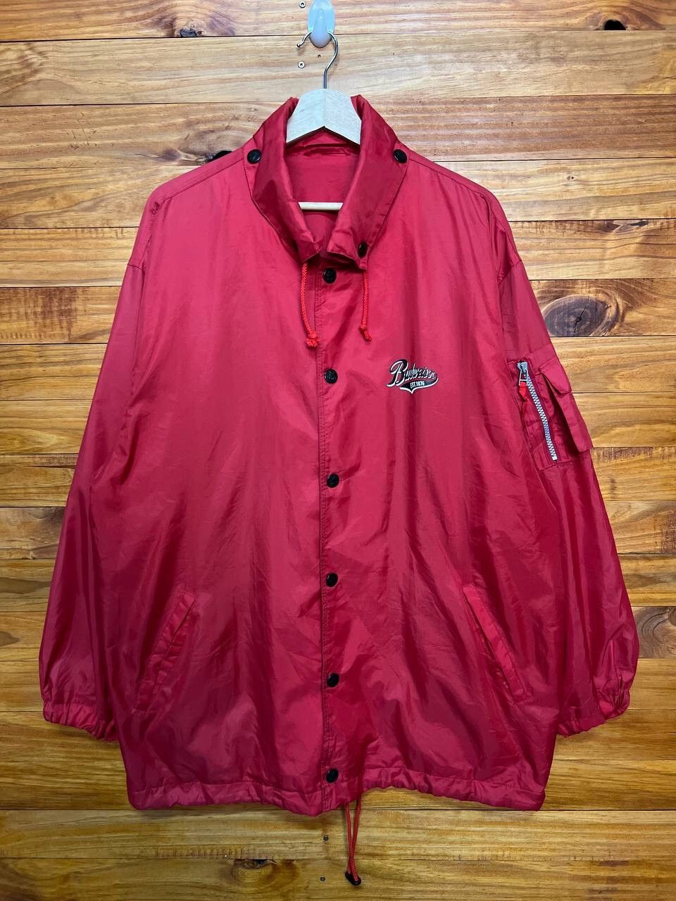 image of Budweiser Hoodie Windbreaker Jacket in Red, Men's (Size Large)