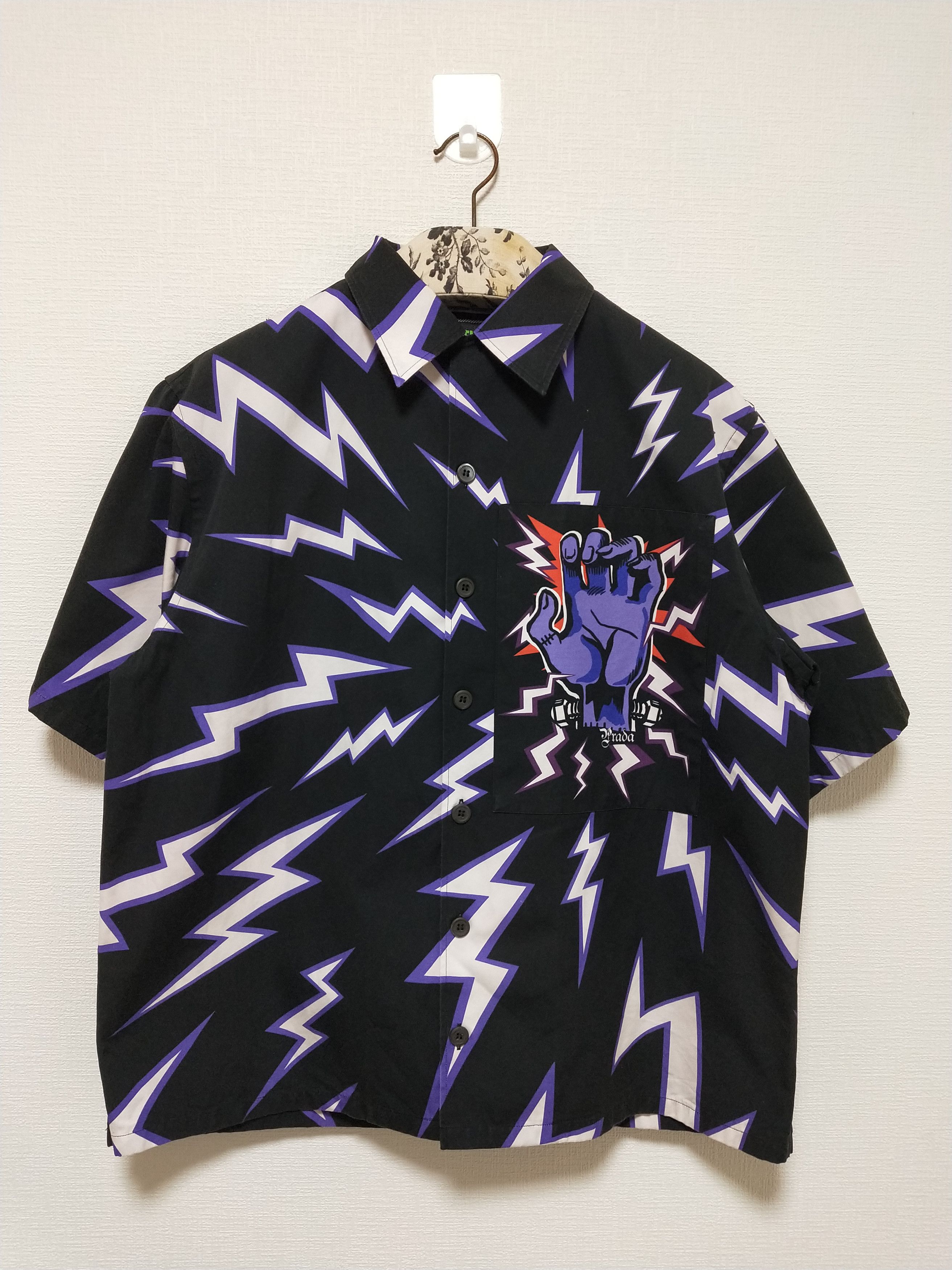 image of Prada x Universal Studios Frankenstein Hand Logo Button Up Shirt in Purple, Men's (Size Medium)