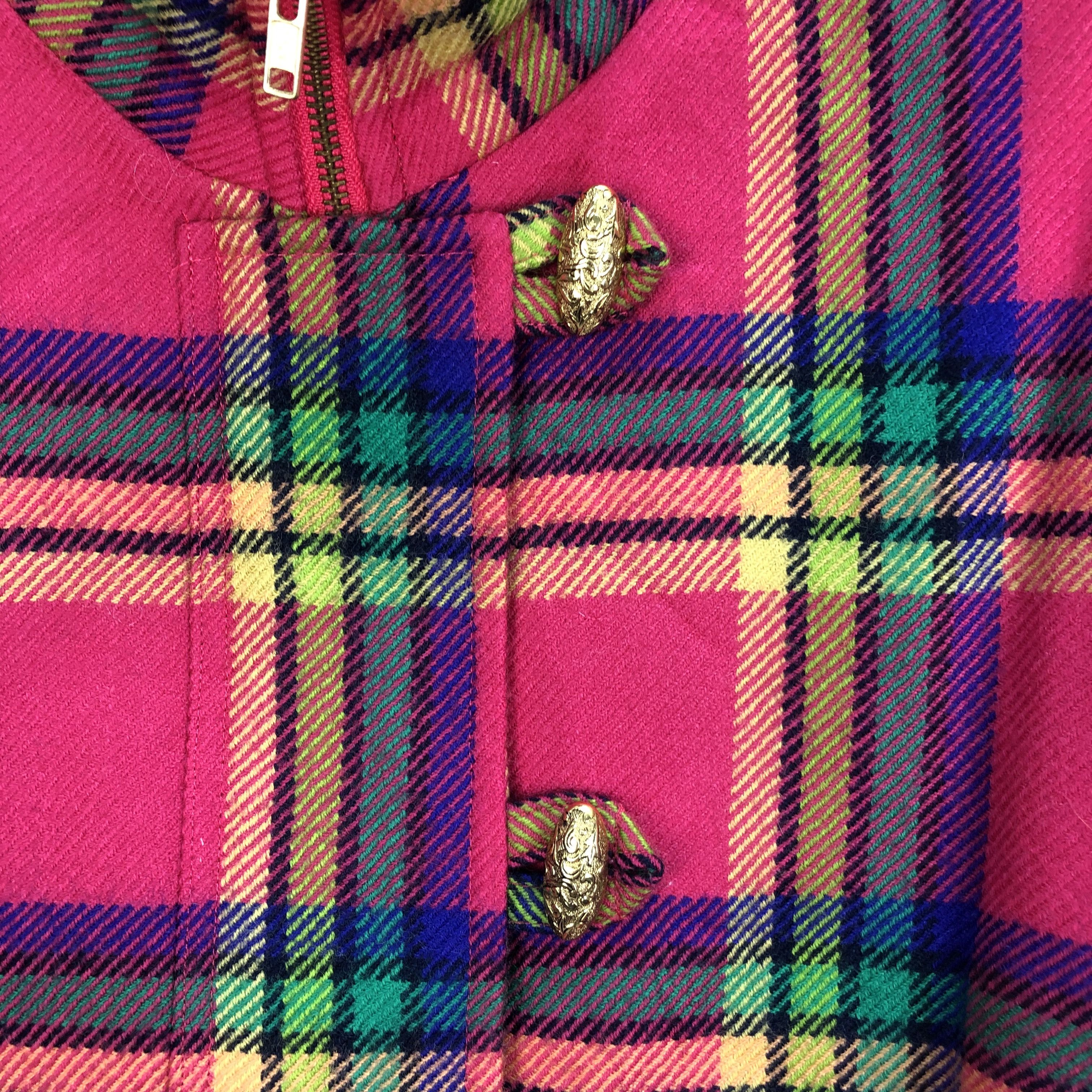 Japanese Brand BARMARNE FEMME COLORFUL TARTAN WOOLJACKET #5097-33 Size L / US 10 / IT 46 - 3 Thumbnail