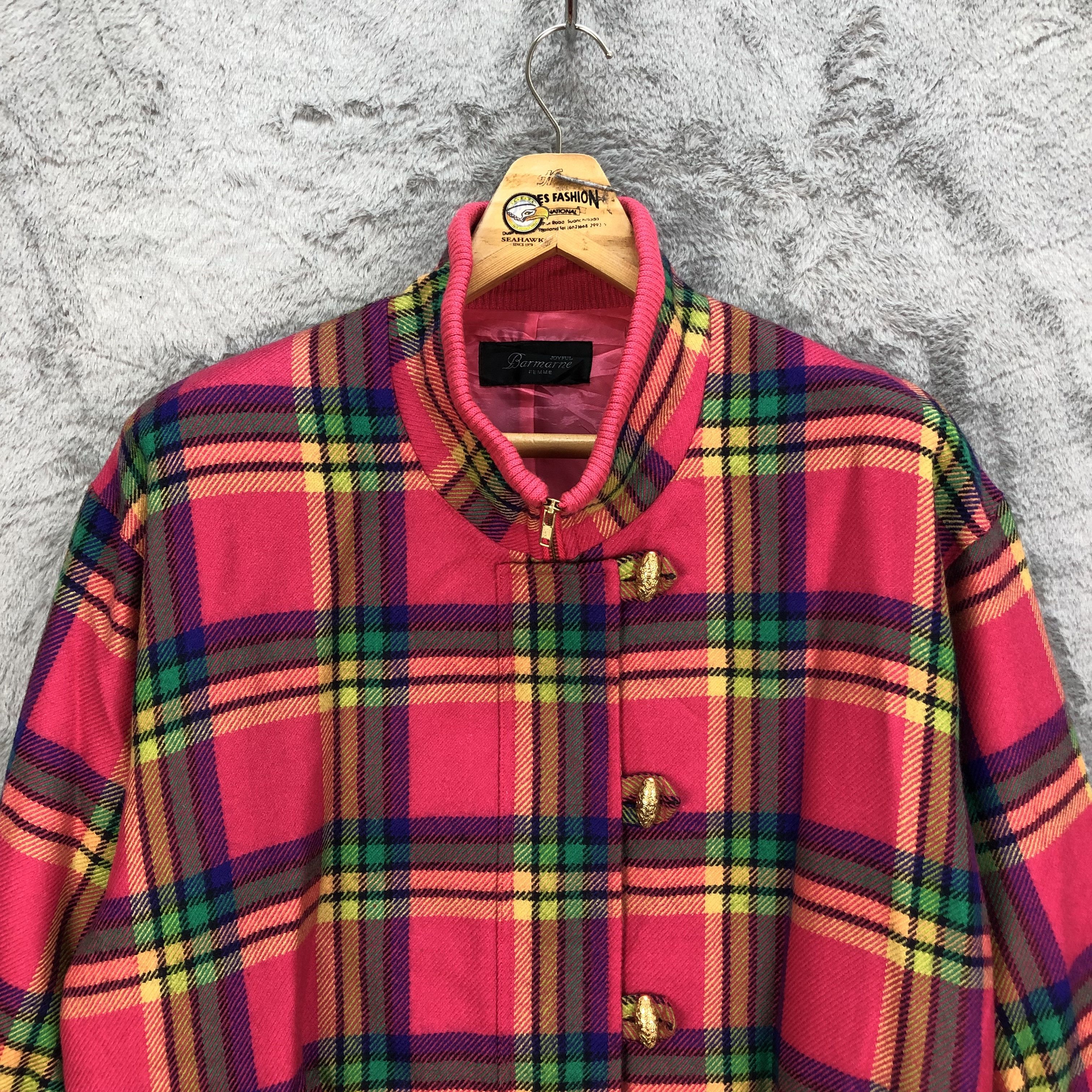 Japanese Brand BARMARNE FEMME COLORFUL TARTAN WOOLJACKET #5097-33 Size L / US 10 / IT 46 - 2 Thumbnail