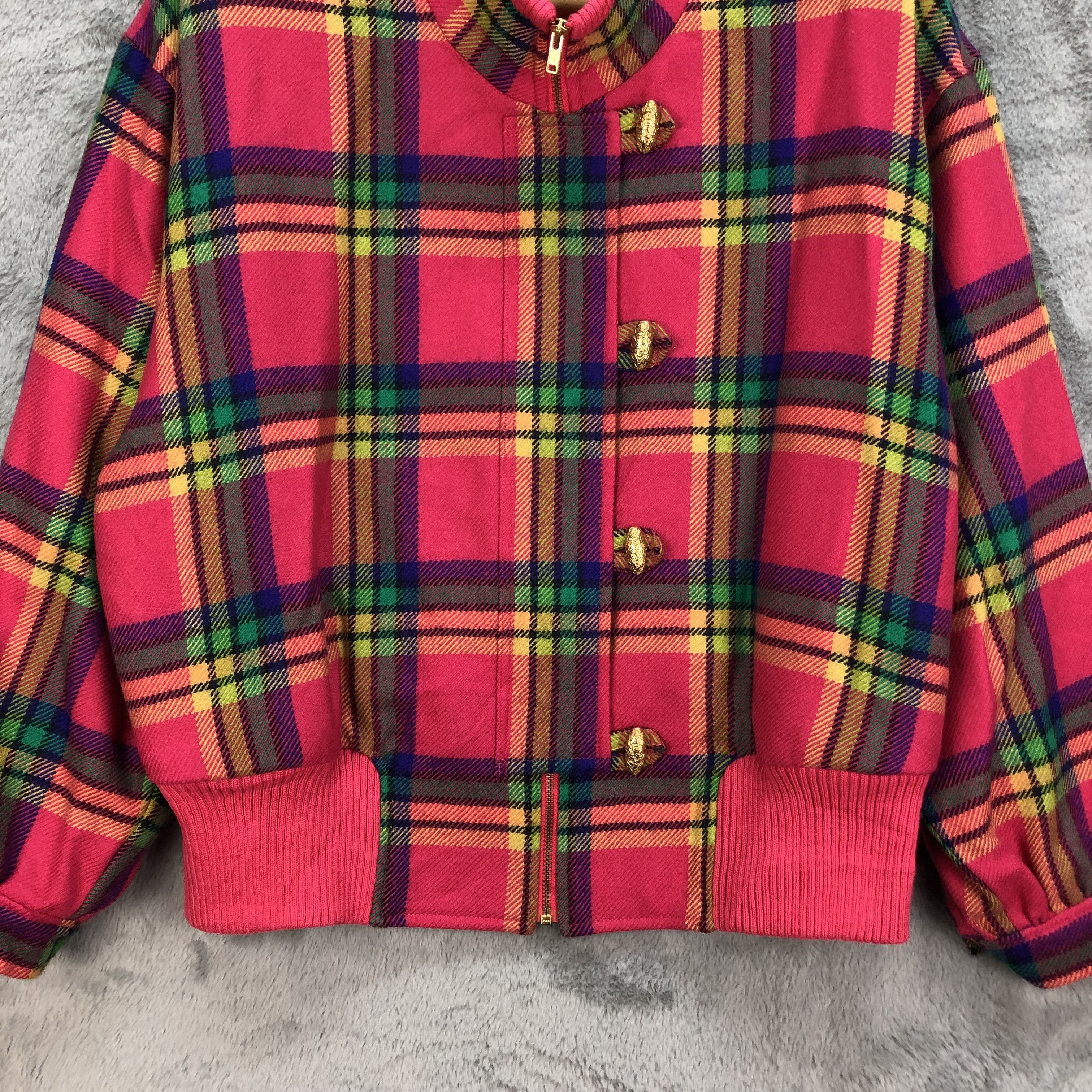 Japanese Brand BARMARNE FEMME COLORFUL TARTAN WOOLJACKET #5097-33 Size L / US 10 / IT 46 - 4 Thumbnail