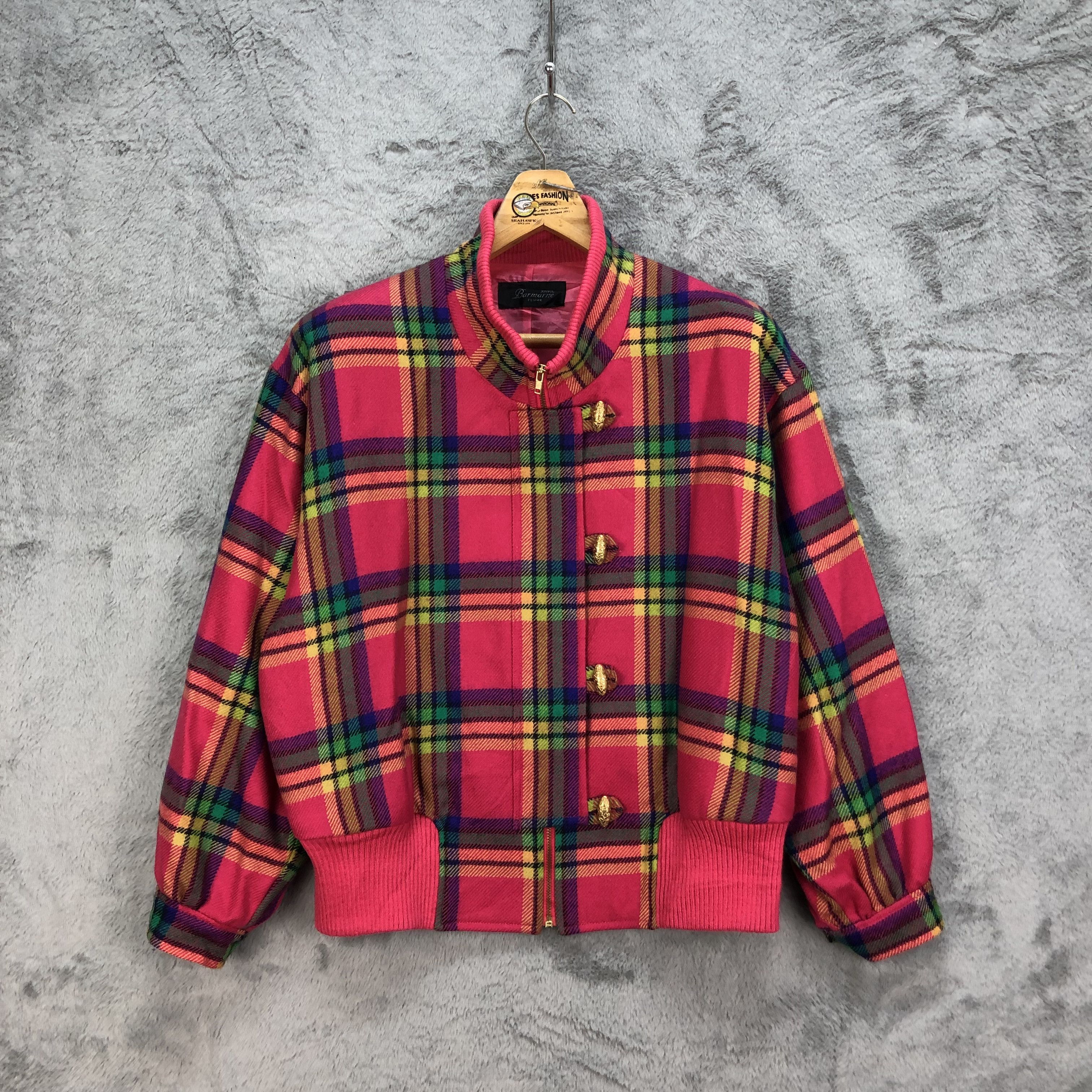 Japanese Brand BARMARNE FEMME COLORFUL TARTAN WOOLJACKET #5097-33 Size L / US 10 / IT 46 - 1 Thumbnail