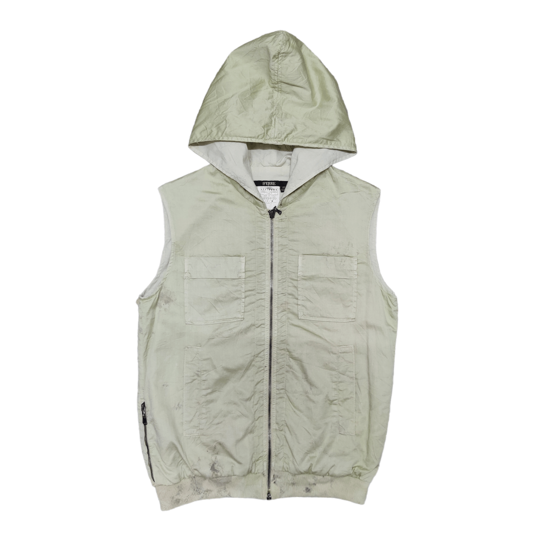 Image of Vintage Ferre Vest With Hood Lampo Zipper Brand, Men's (Size Small)