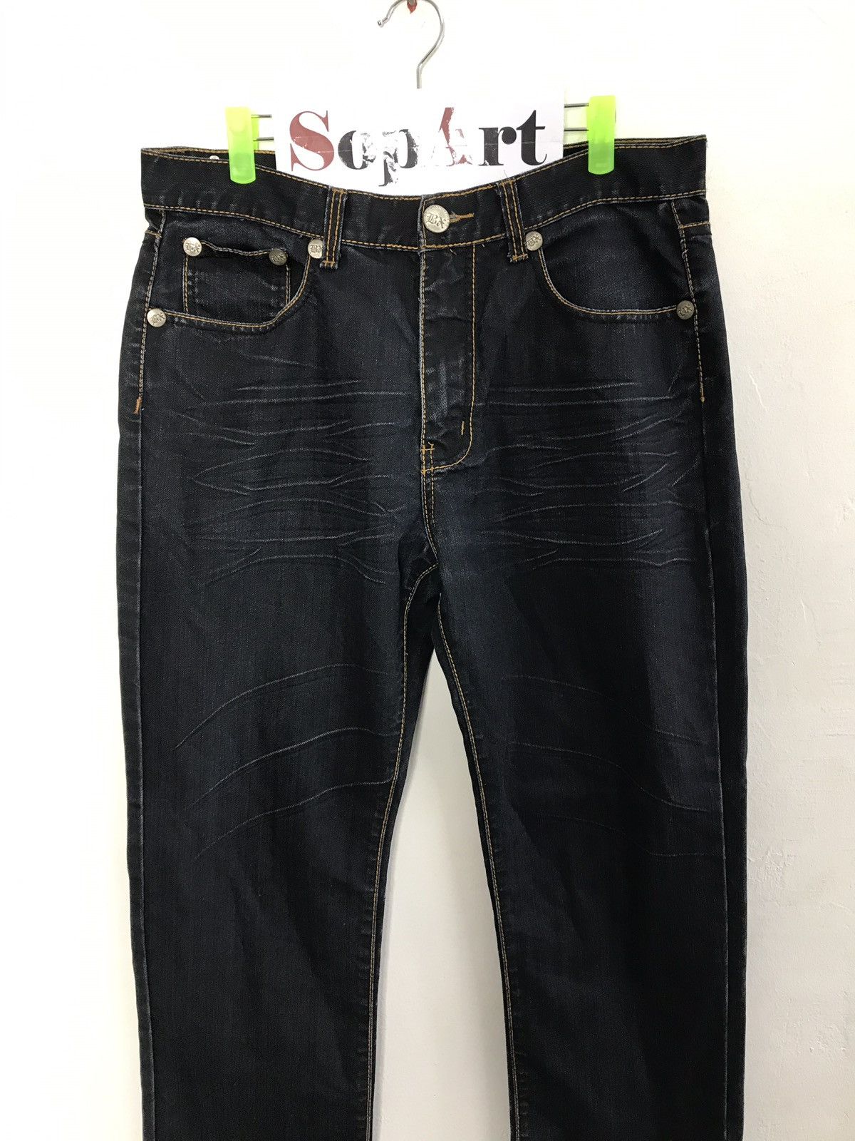 Japanese Brand Brooklyn Express Dark Blue Denim Jeans Closed Back Pockets Size US 34 / EU 50 - 3 Thumbnail