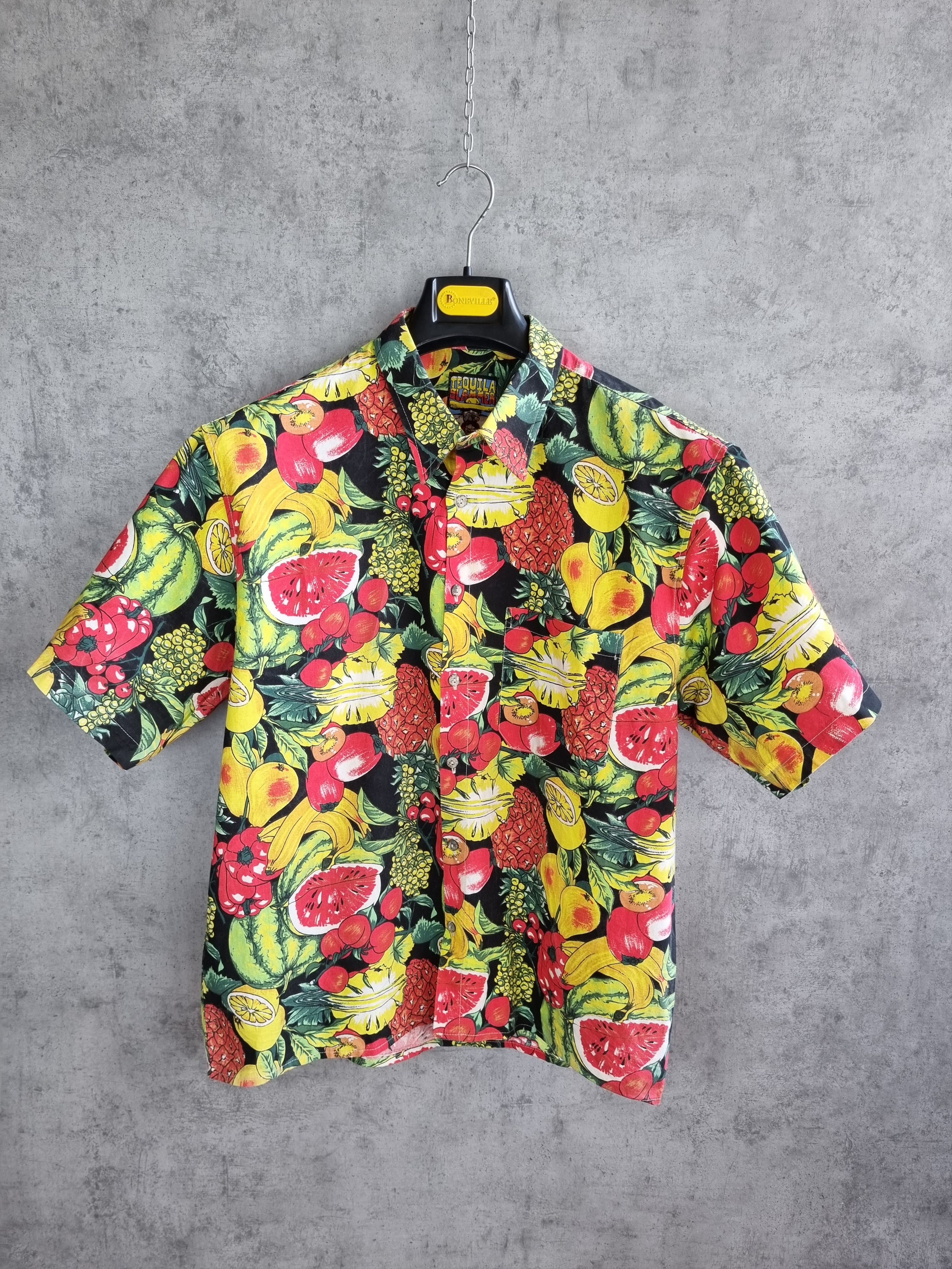 Vintage 80s Hawaiian Shirt Tropical Fruits Vegetables Allover Size US L / EU 52-54 / 3 - 1 Thumbnail