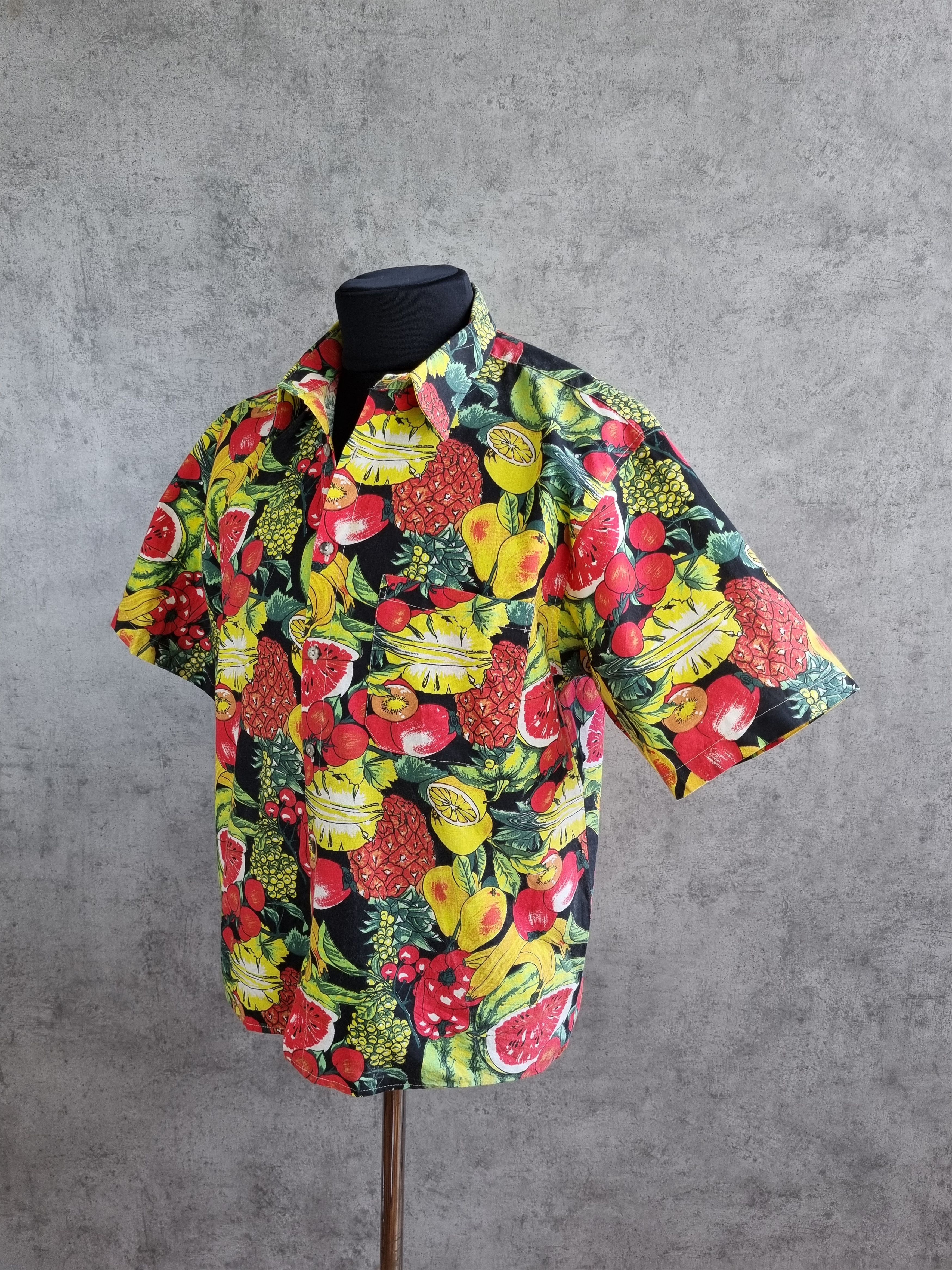Vintage 80s Hawaiian Shirt Tropical Fruits Vegetables Allover Size US L / EU 52-54 / 3 - 3 Thumbnail