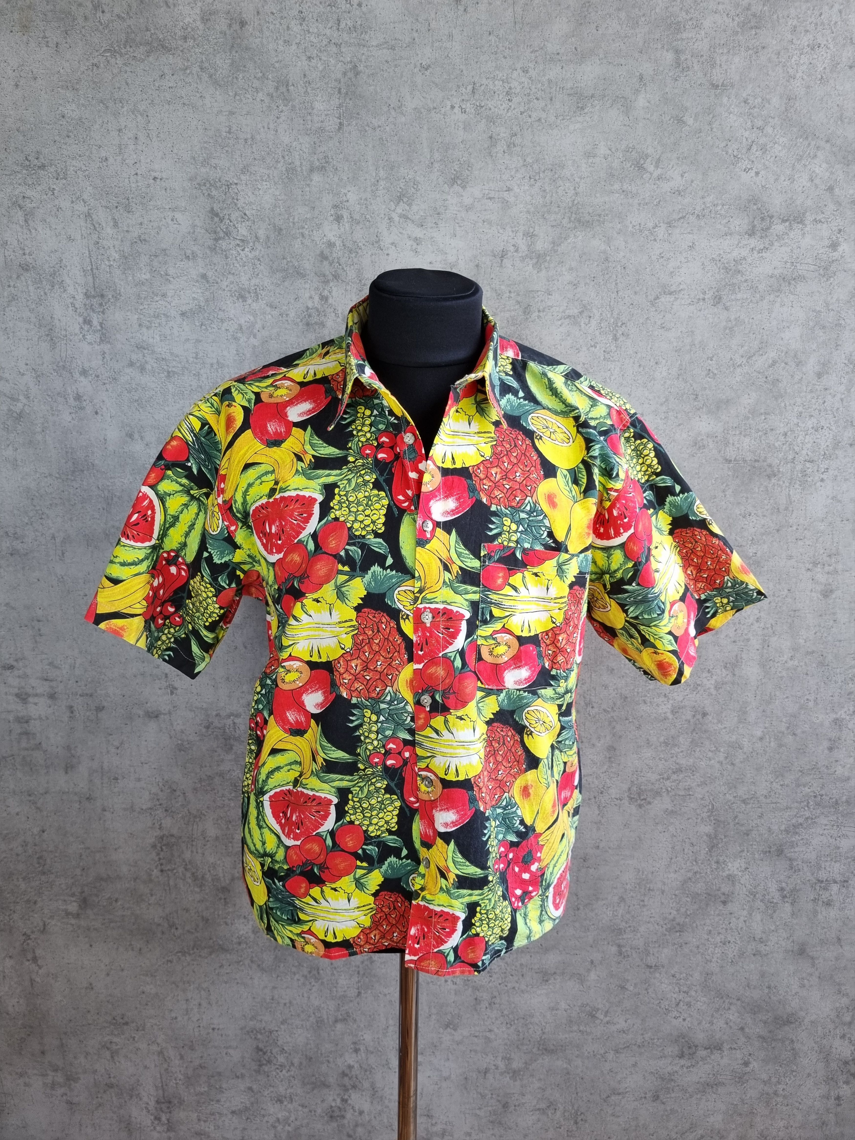 Vintage 80s Hawaiian Shirt Tropical Fruits Vegetables Allover Size US L / EU 52-54 / 3 - 2 Thumbnail