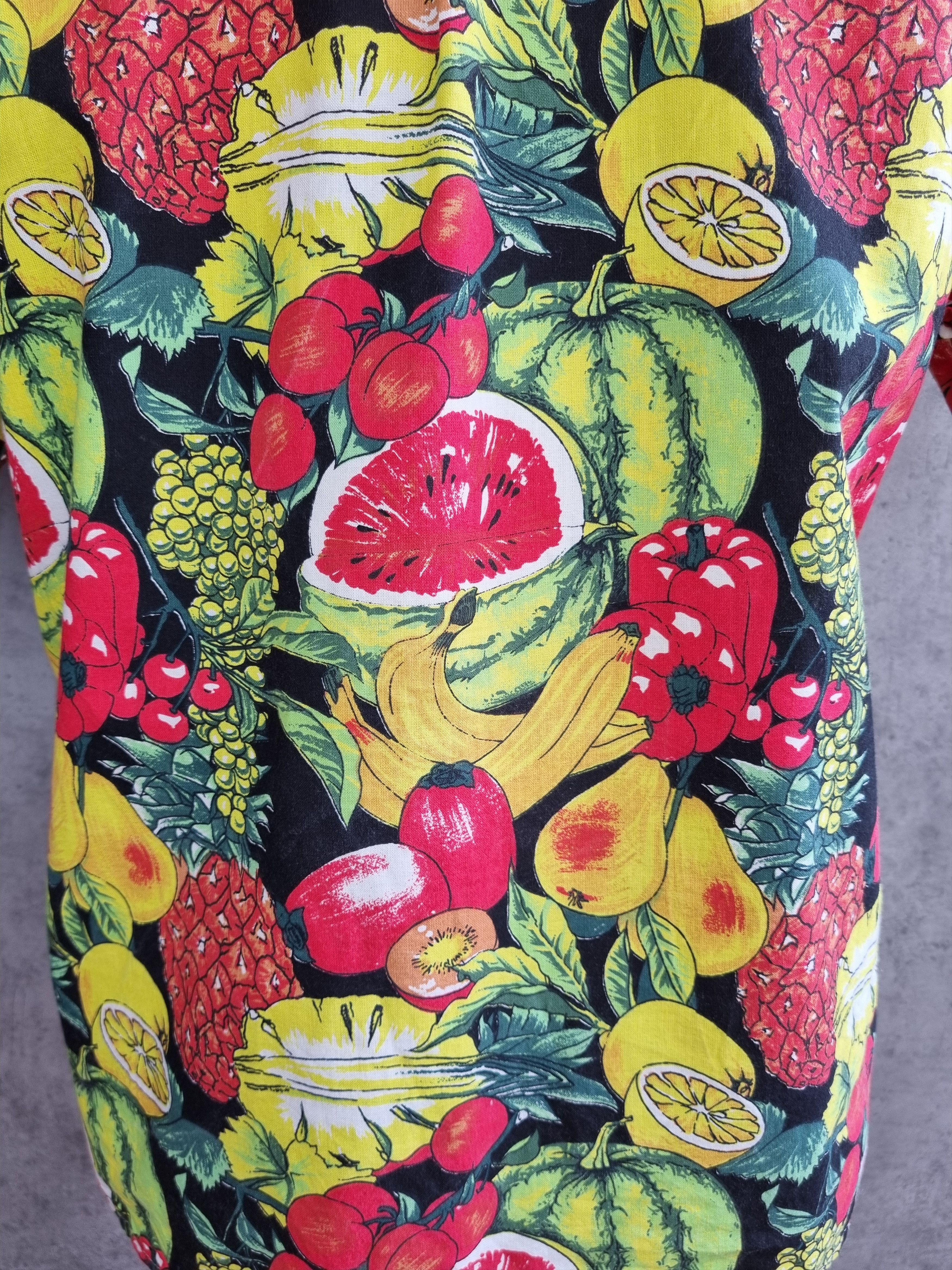Vintage 80s Hawaiian Shirt Tropical Fruits Vegetables Allover Size US L / EU 52-54 / 3 - 8 Thumbnail
