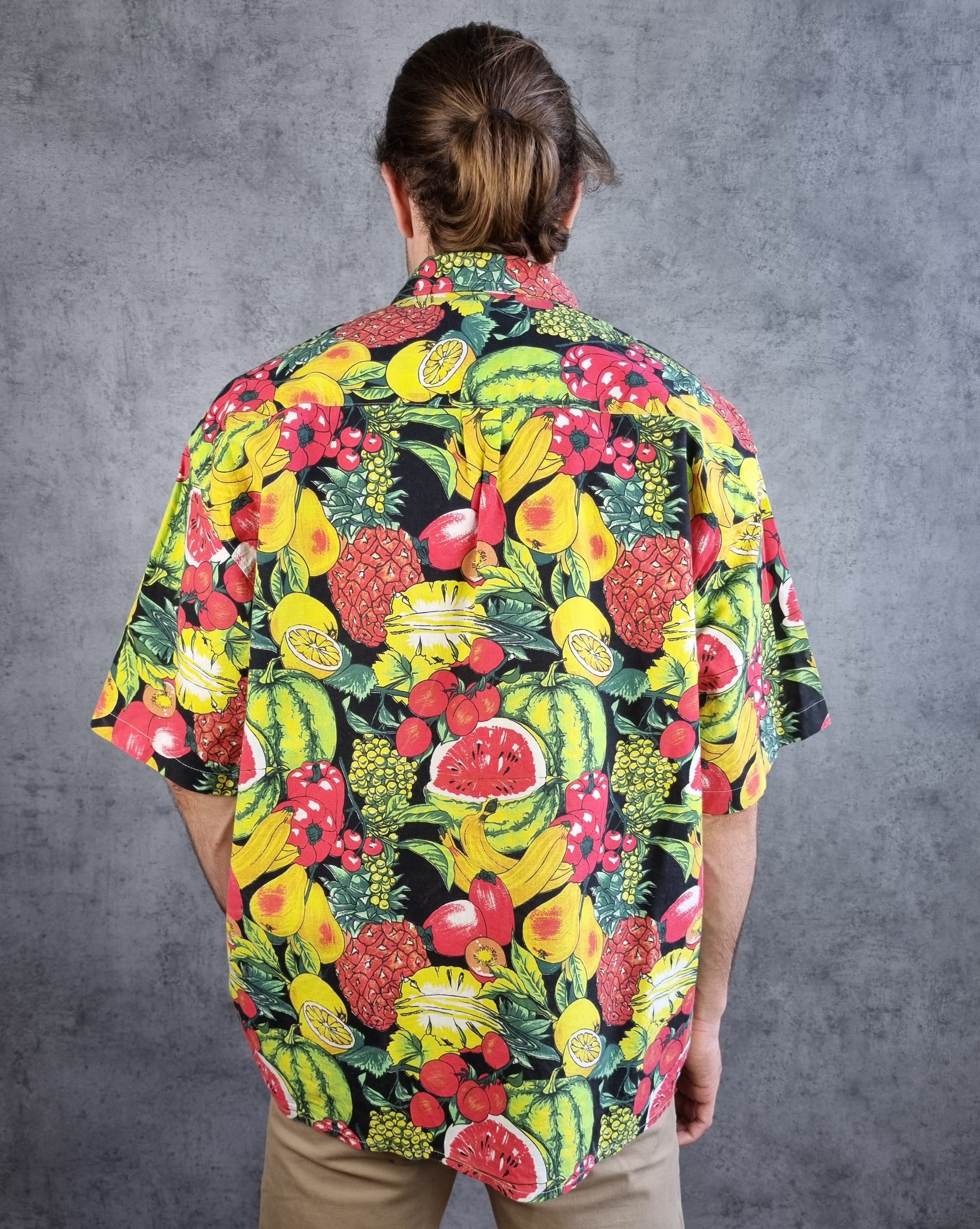 Vintage 80s Hawaiian Shirt Tropical Fruits Vegetables Allover Size US L / EU 52-54 / 3 - 6 Thumbnail