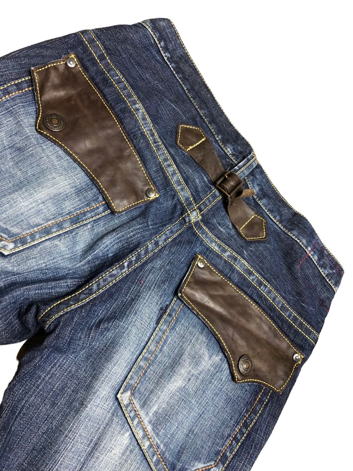 If Six Was Nine FLARED⚡️⚡️GENOESE WASHED BLUE LEATHER BUCKLE BACK Size US 32 / EU 48 - 3 Thumbnail