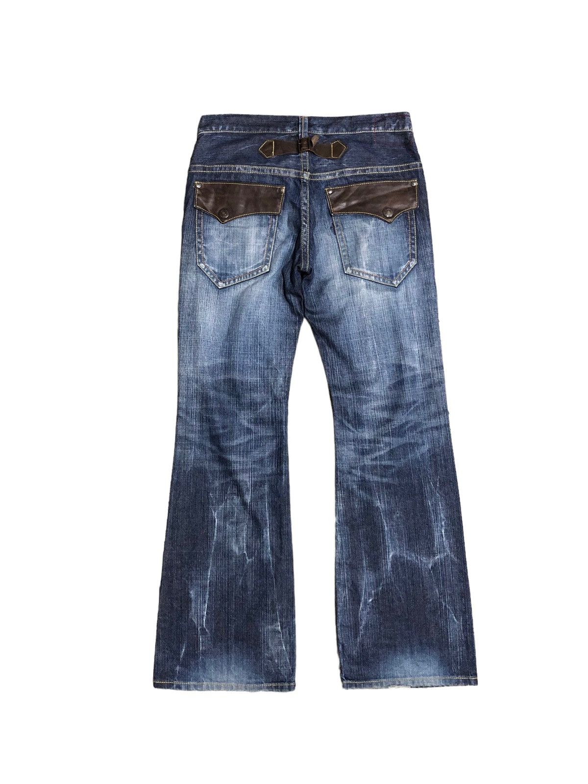 If Six Was Nine FLARED⚡️⚡️GENOESE WASHED BLUE LEATHER BUCKLE BACK Size US 32 / EU 48 - 2 Thumbnail