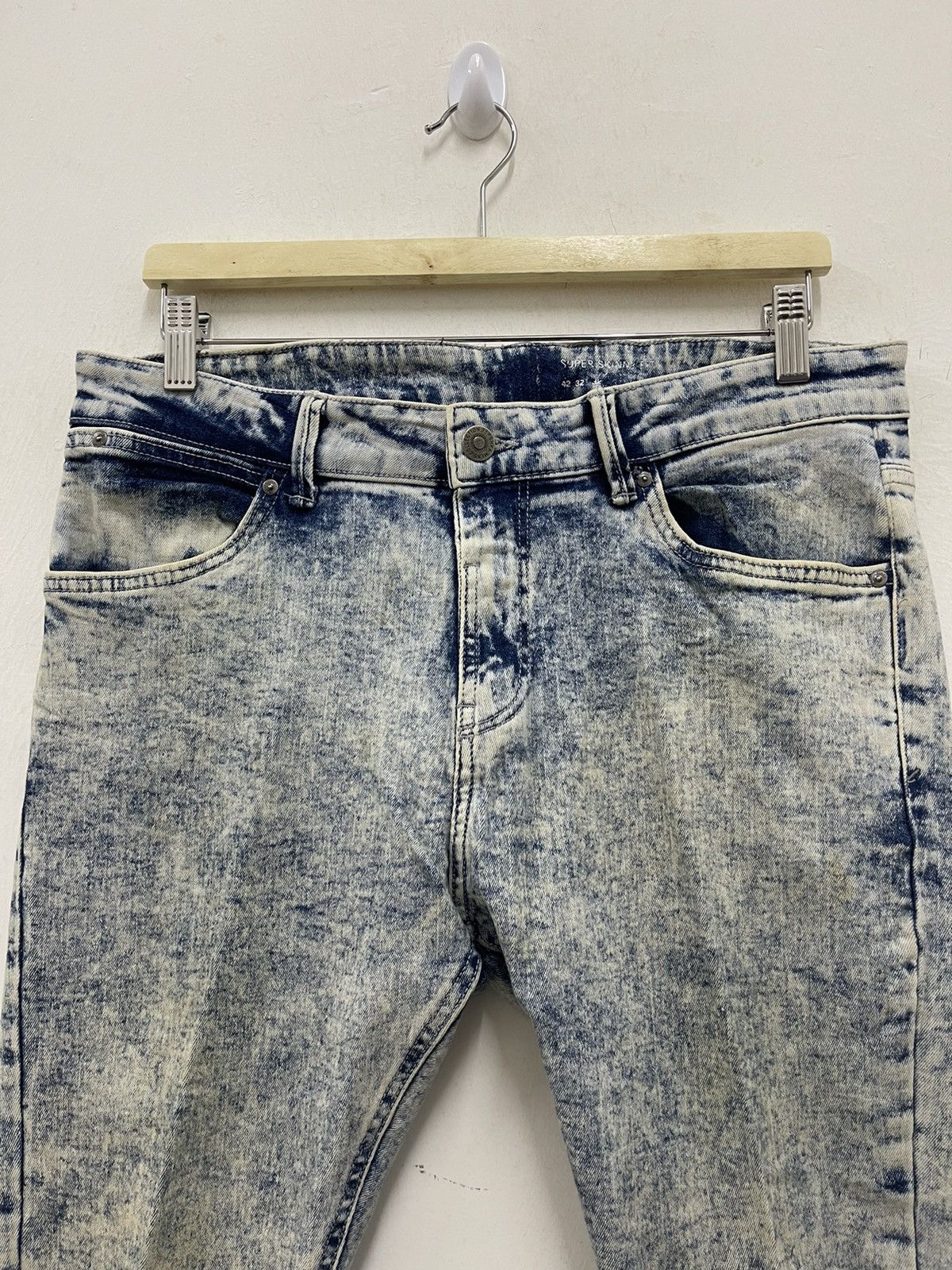Bershka Rare BERSHKA Denim Super Skinny Acid Wash Distressed Jeans Size US 32 / EU 48 - 2 Thumbnail