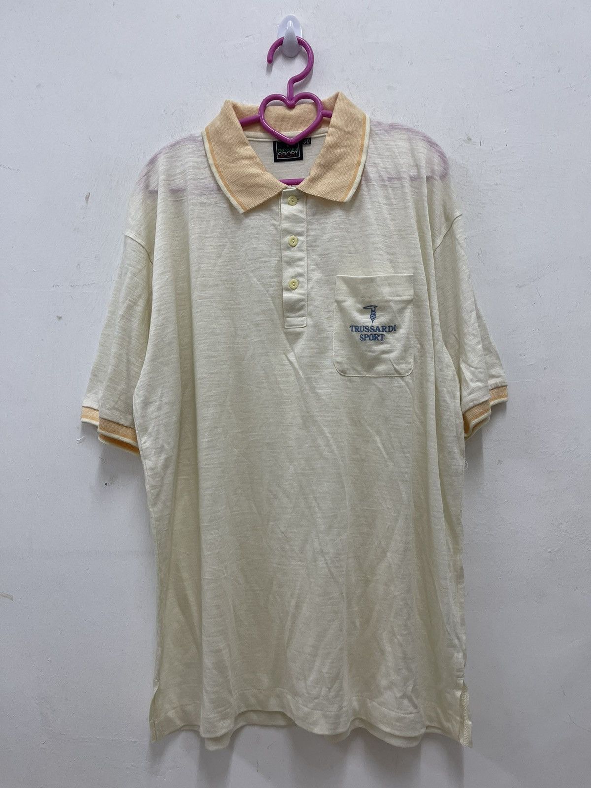 image of 90's Vintage Trussardi Sport Single Pocket Polo Tee in Peach, Men's (Size XL)
