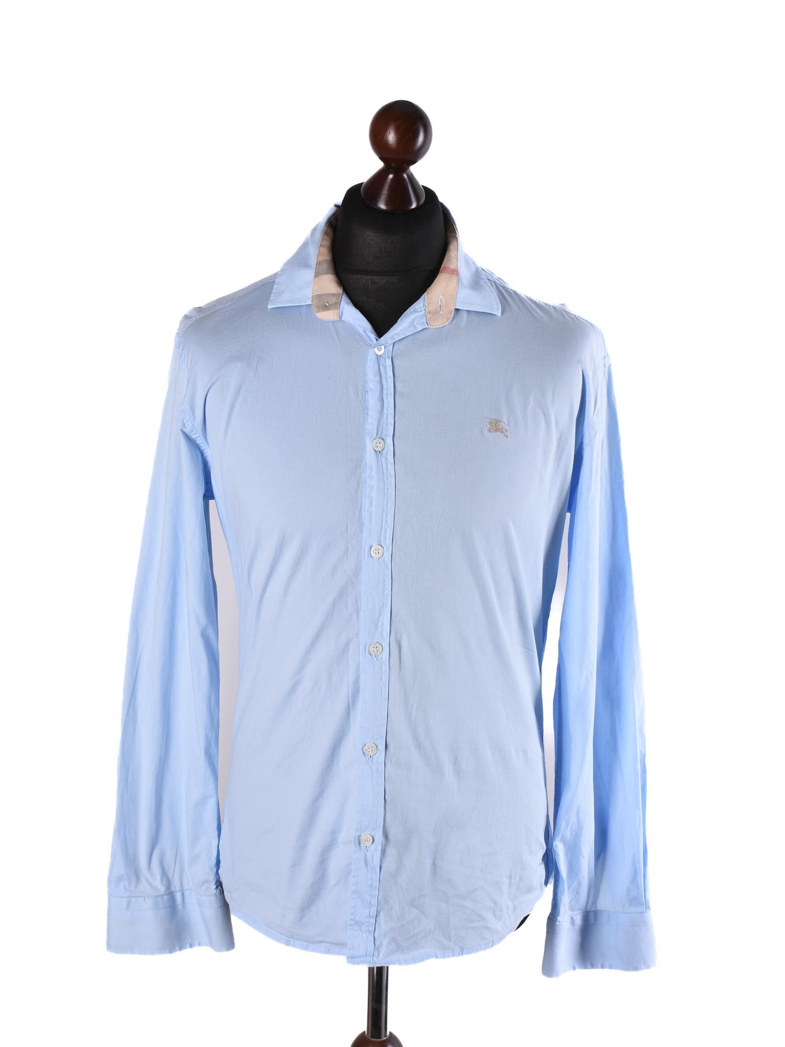 image of Burberry London Classic Long Sleeve Shirt in Blue, Men's (Size Large)