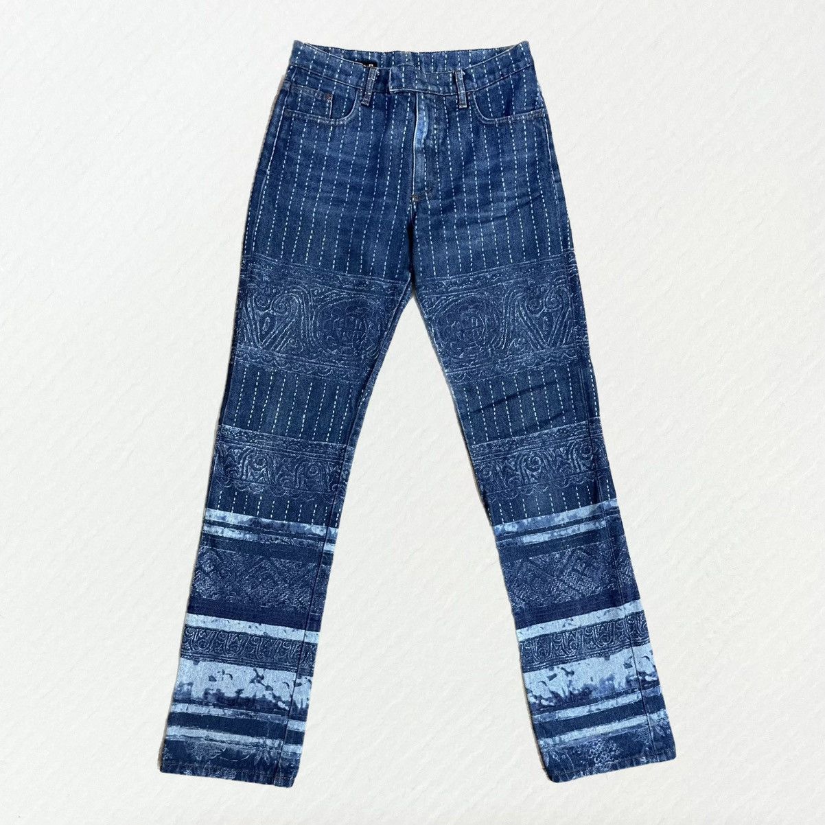 image of Jean Paul Gaultier Totem Wall Painting Jpg Logo Print Jeans in Blue, Men's (Size 29)