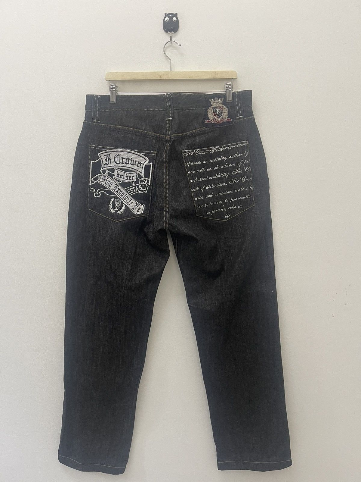 image of Vintage Crown Holder Embroidered Sukajan Style Jeans in Black, Men's (Size 34)