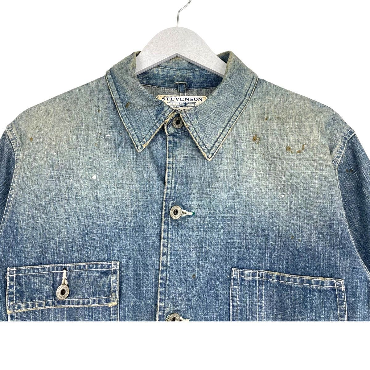 Aero Leathers × Stevenson Overall Co. 💥 THE PAINTER STEVENSON DENIM CHORE JACKET Size US L / EU 52-54 / 3 - 4 Thumbnail