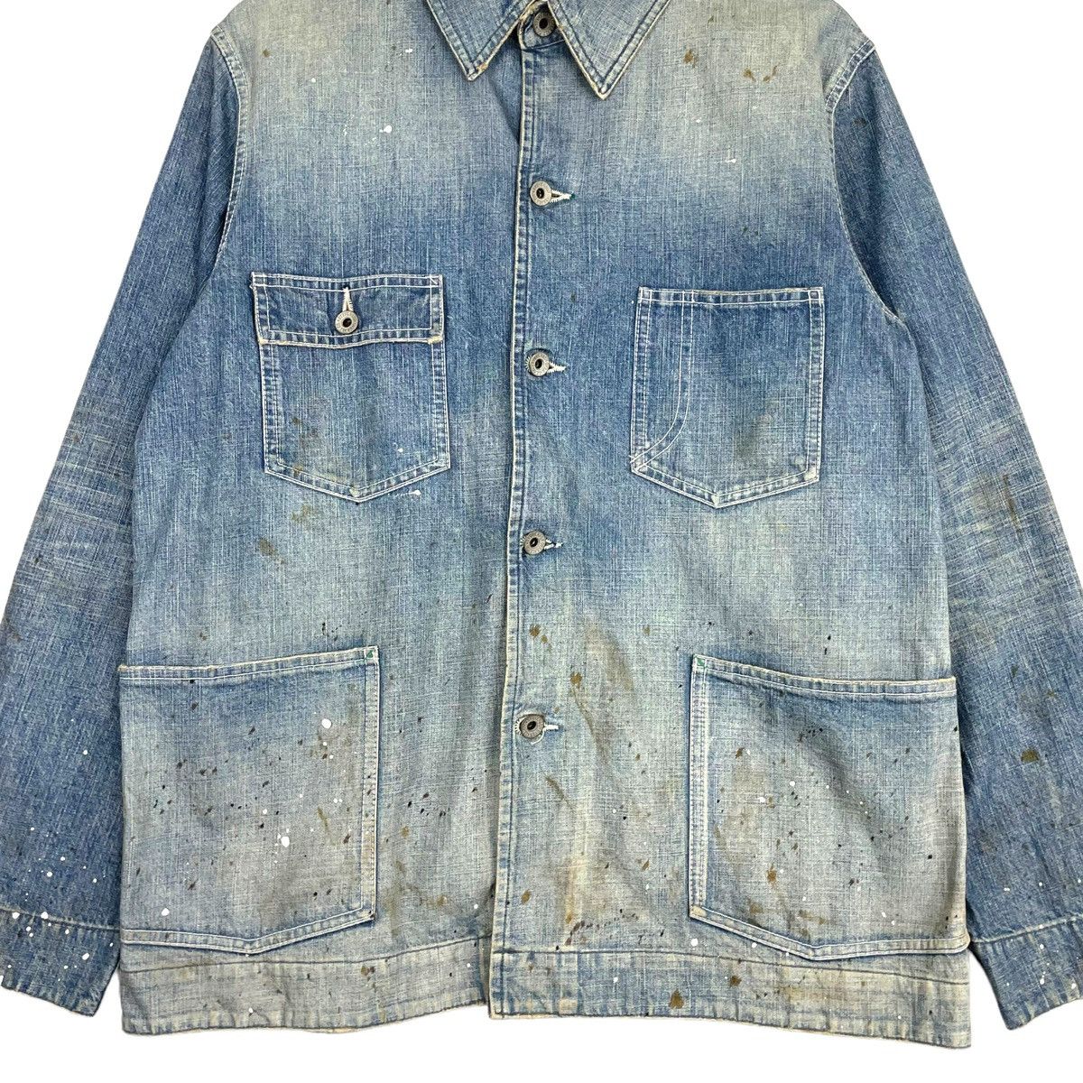 Aero Leathers × Stevenson Overall Co. 💥 THE PAINTER STEVENSON DENIM CHORE JACKET Size US L / EU 52-54 / 3 - 5 Thumbnail