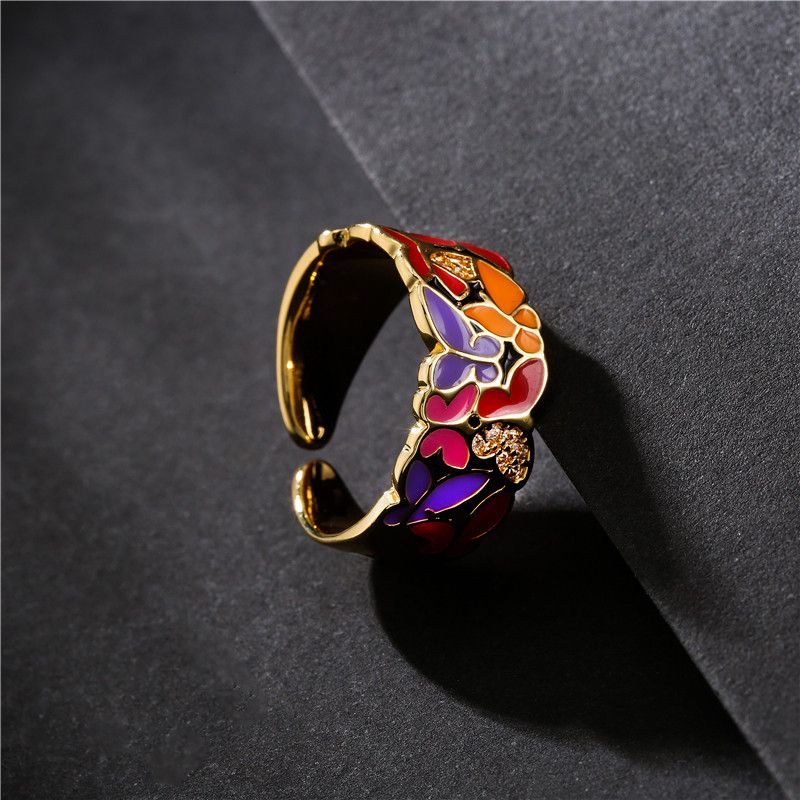 Jewelry Creative Oil Dripping Butterfly Enamel Ring Size ONE SIZE - 2 Thumbnail