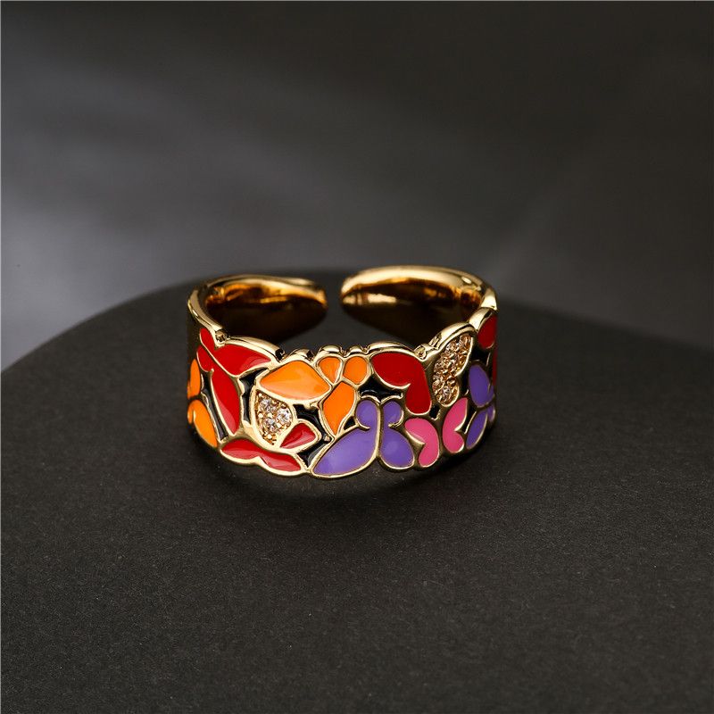 Jewelry Creative Oil Dripping Butterfly Enamel Ring Size ONE SIZE - 3 Thumbnail