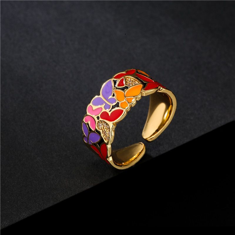Jewelry Creative Oil Dripping Butterfly Enamel Ring Size ONE SIZE - 1 Thumbnail