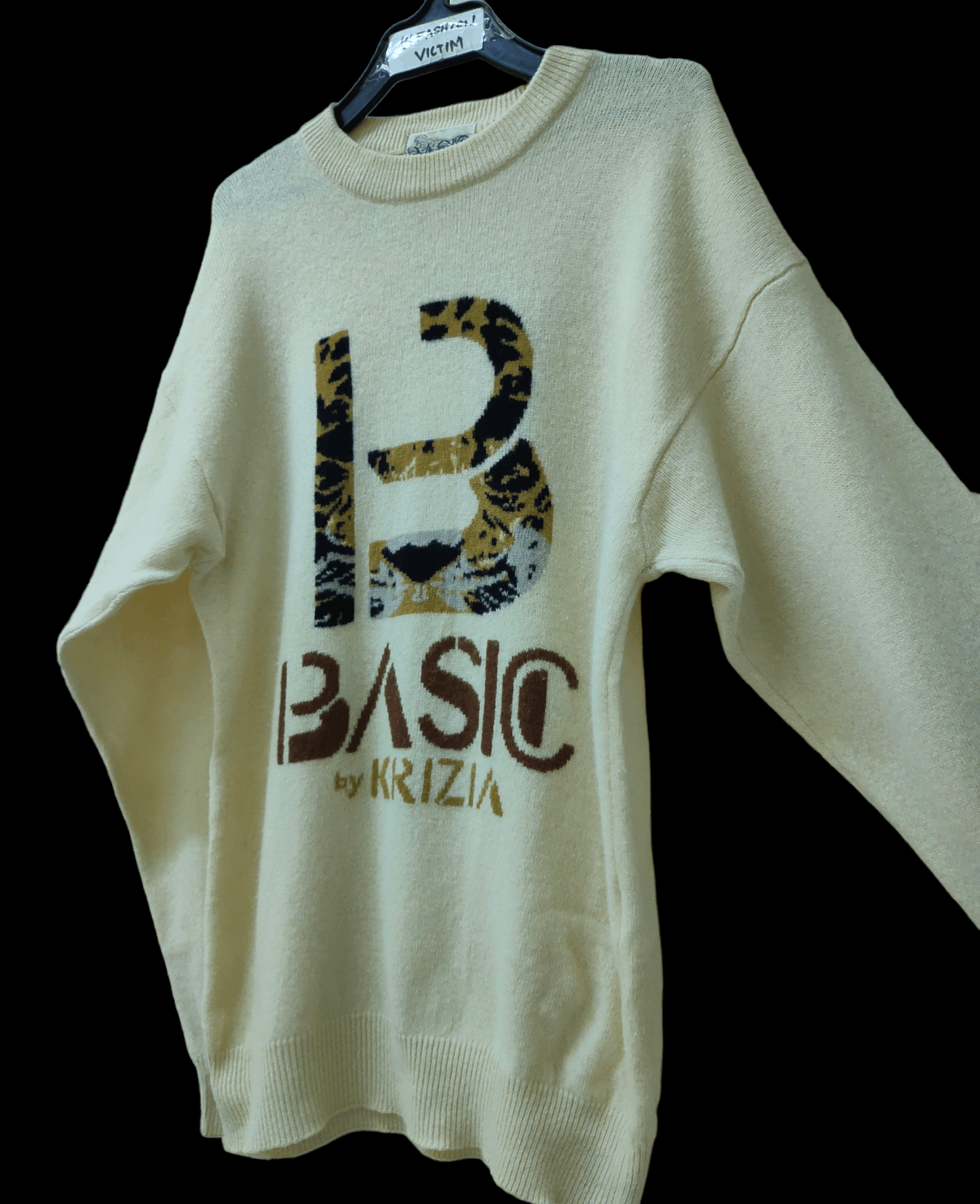 image of Krizia Uomo Basic By Krizia Big Leopard Spell Out Wool Sweatshirt in Khaki, Women's (Size Medium)