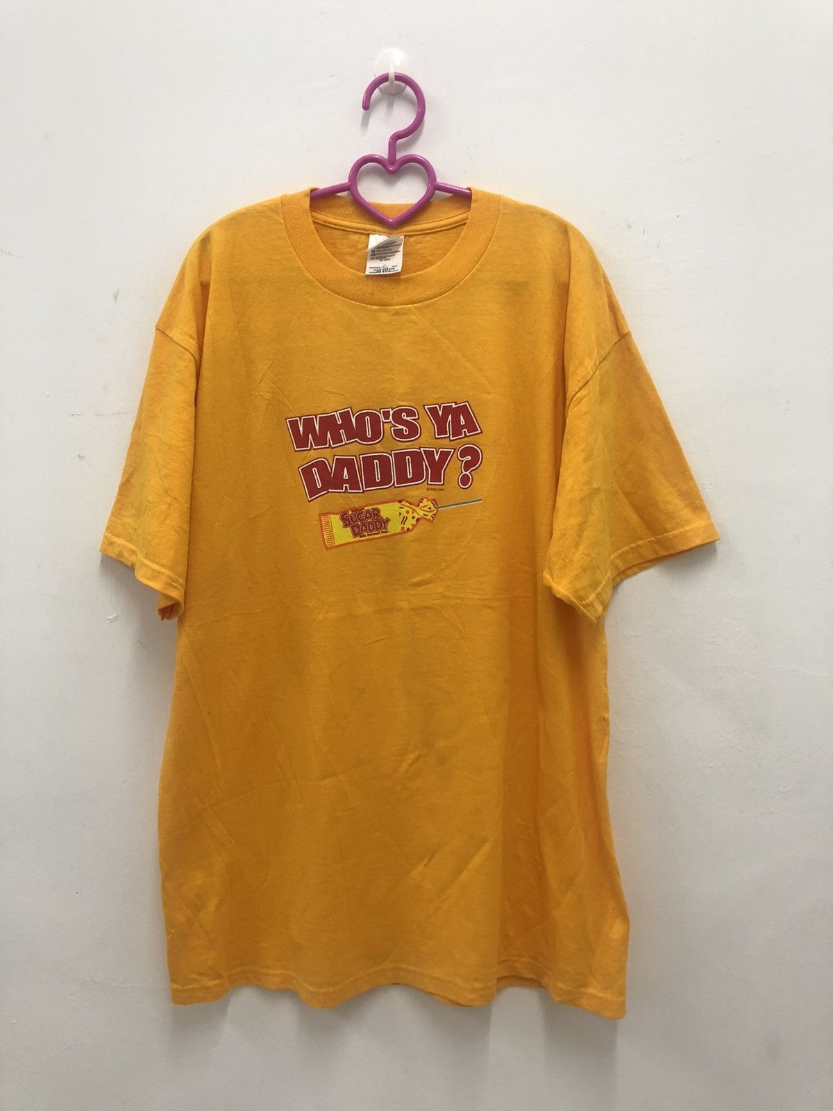 image of Vintage Who’S Ya Daddy Sugar Daddy Shirt in Yellow, Men's (Size Large)