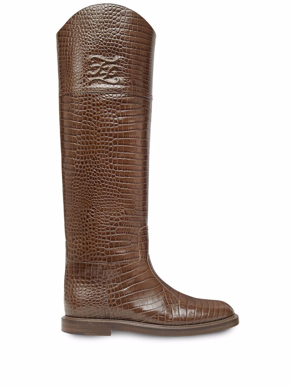 FENDI Karligraphy FF croc effect knee high leather boots 40