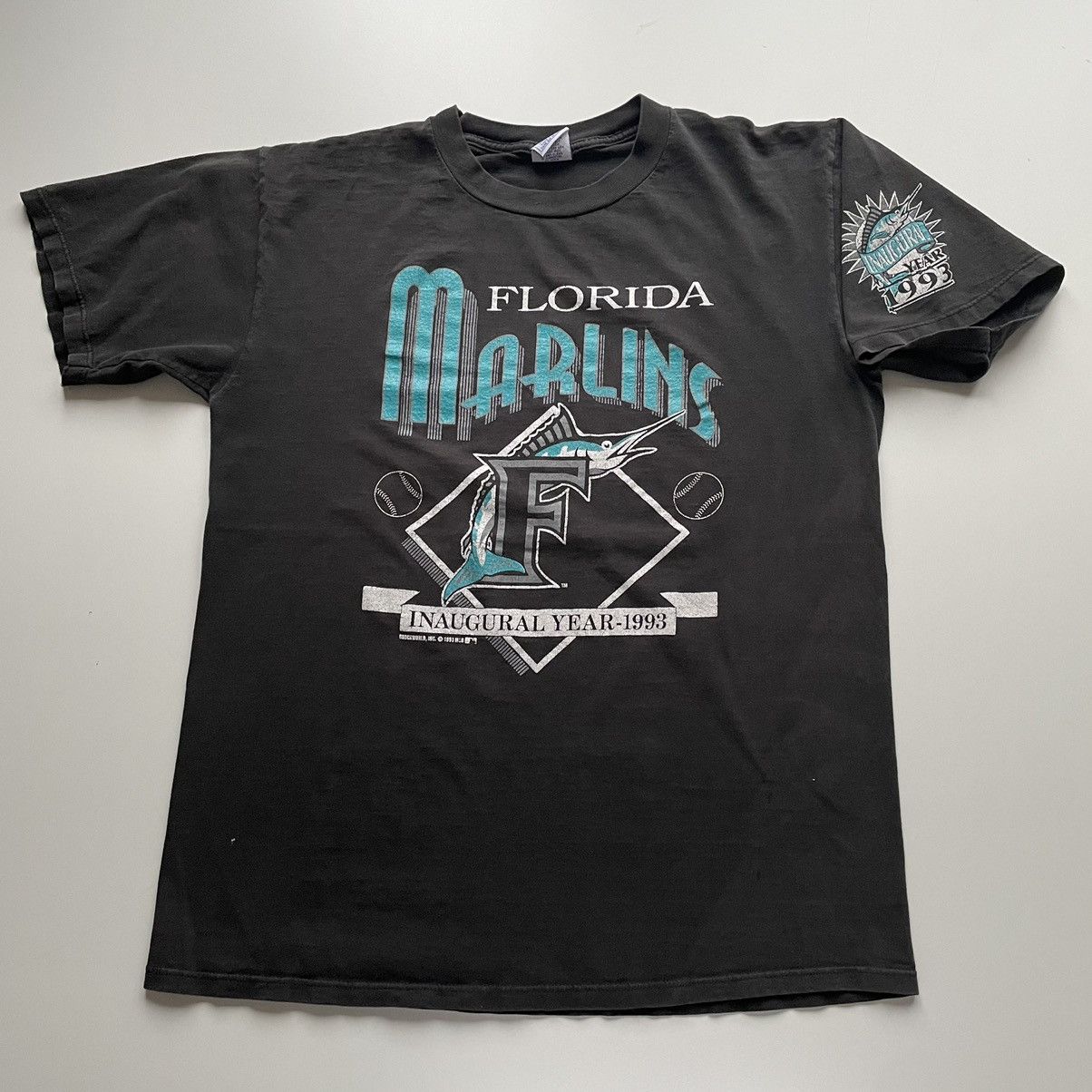 Vintage 1990s Florida Marlins MLB Graphic T Shirt Large Rare