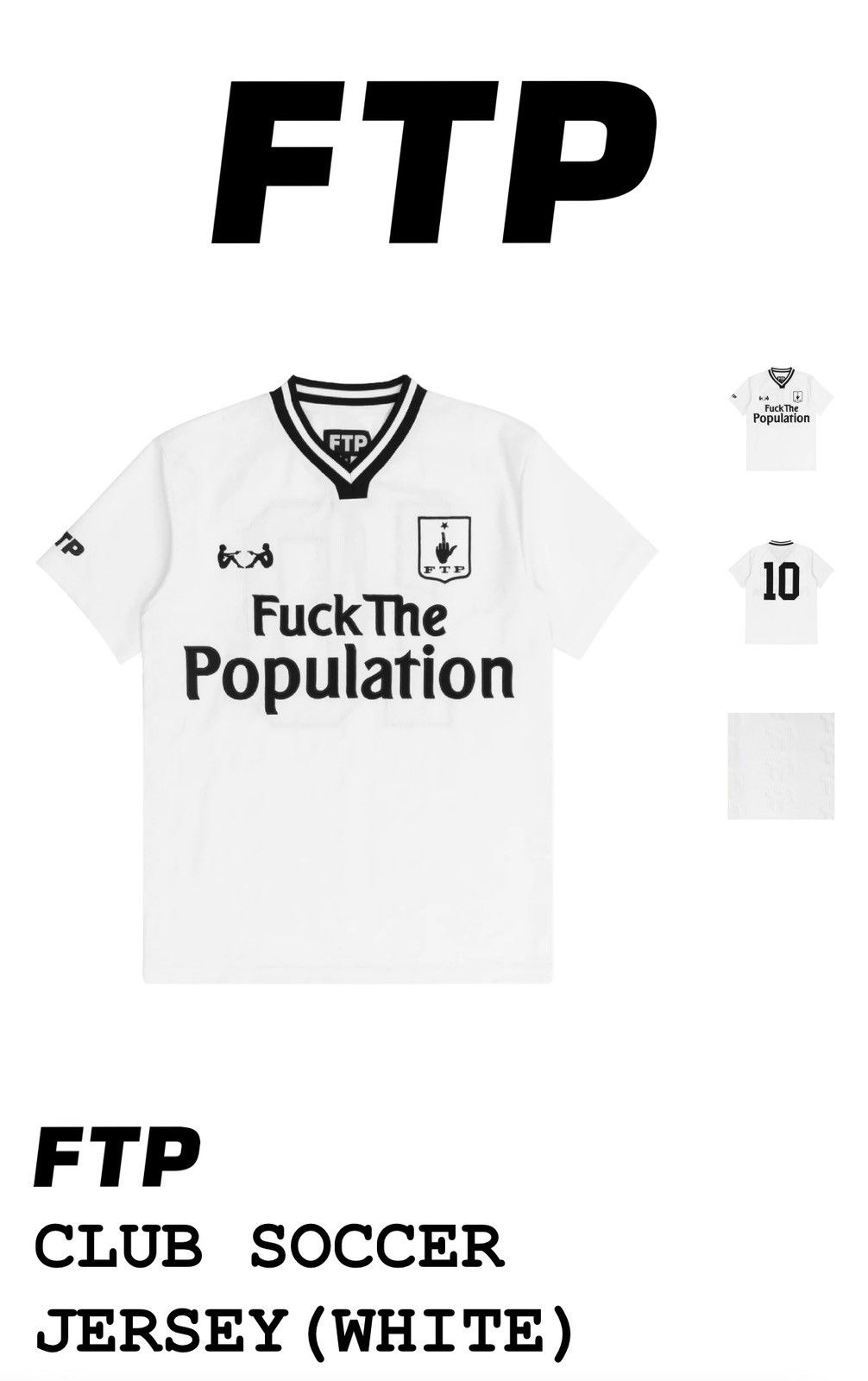 Fuck The Population FTP Club Soccer Jersey White sz L Size US L / EU 52-54 / 3 - 2 Thumbnail